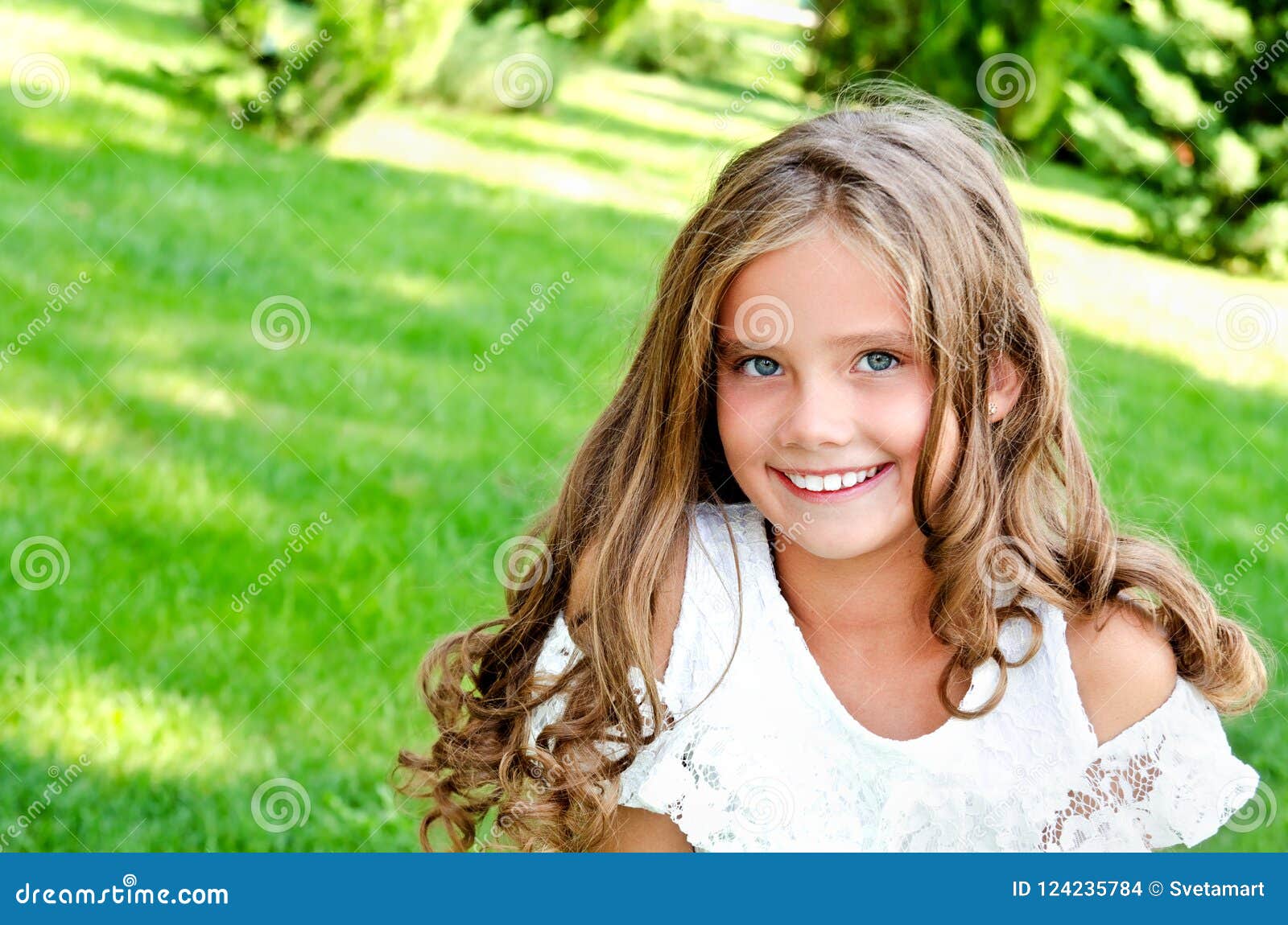 Portrait of Adorable Smiling Little Girl Child Outdoors Stock Photo ...