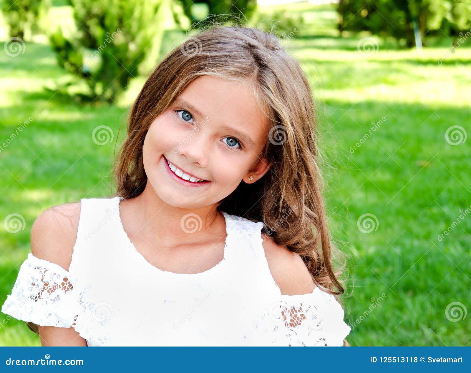 Portrait of Adorable Smiling Little Girl Child Outdoors Stock Photo ...