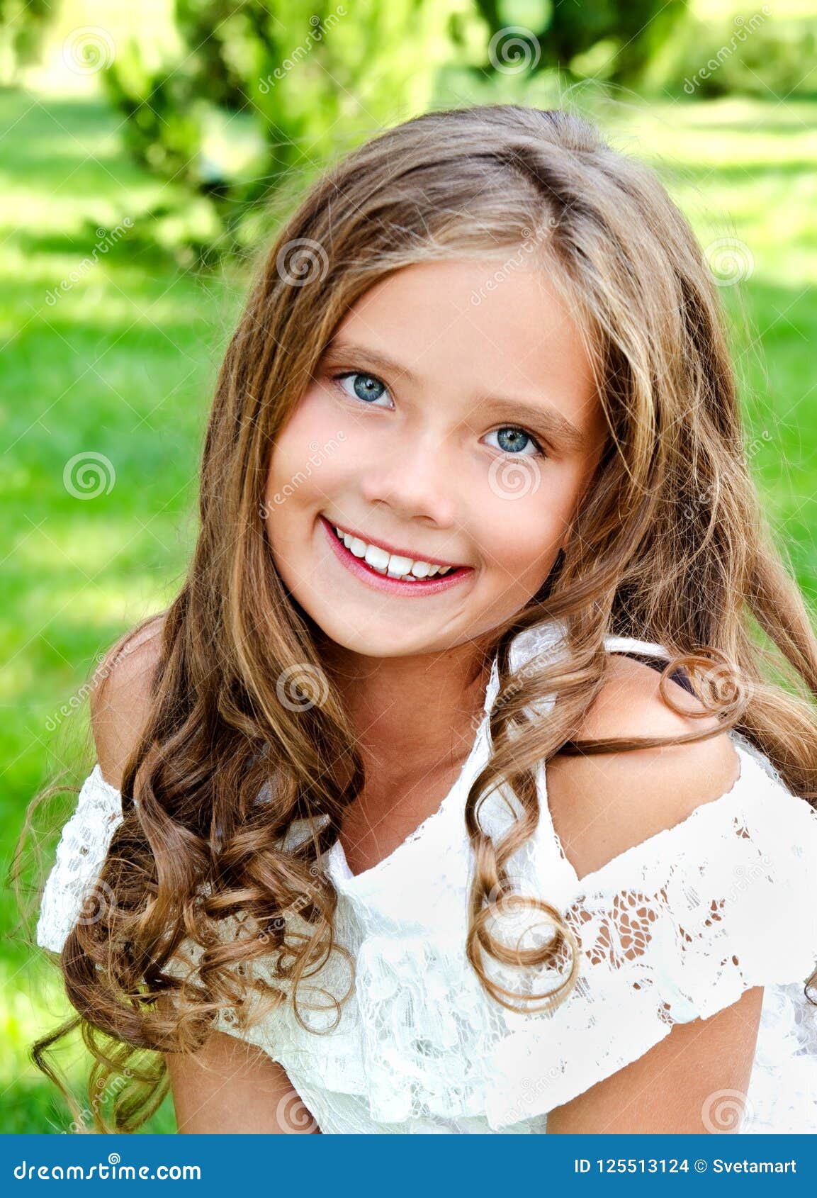 Portrait of Adorable Smiling Little Girl Child Outdoors Stock Photo ...