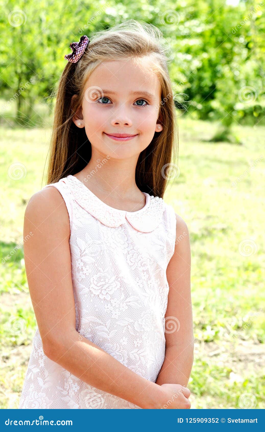 Portrait of Adorable Smiling Little Girl Child Outdoors Stock Photo ...