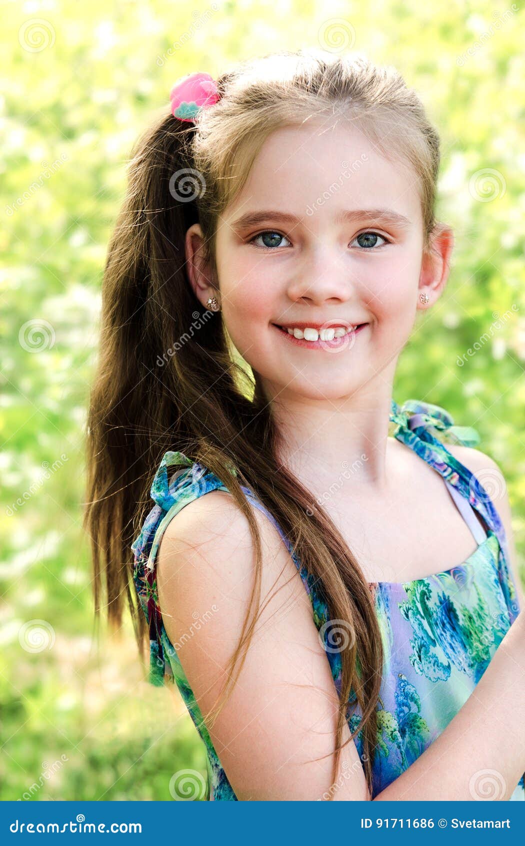 Portrait of Adorable Smiling Little Girl Outdoor Stock Photo - Image of ...