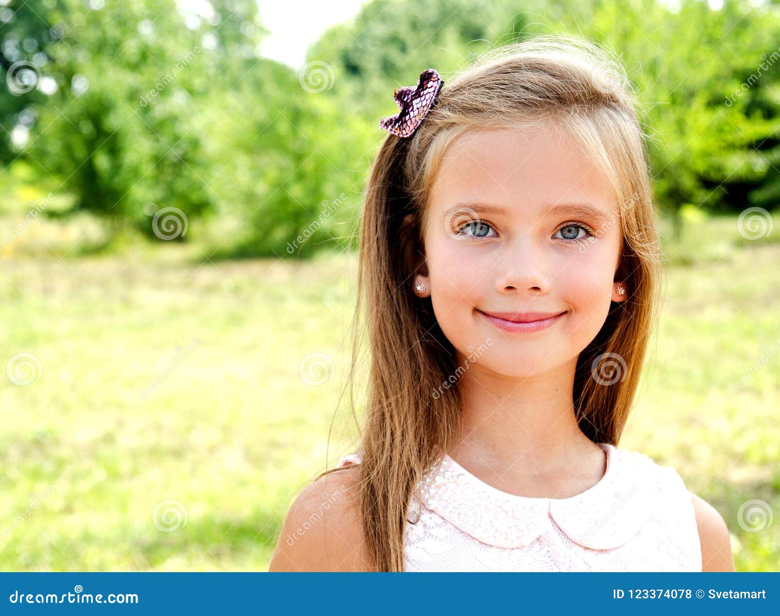 Portrait of Adorable Smiling Little Girl Outdoors Stock Photo - Image ...