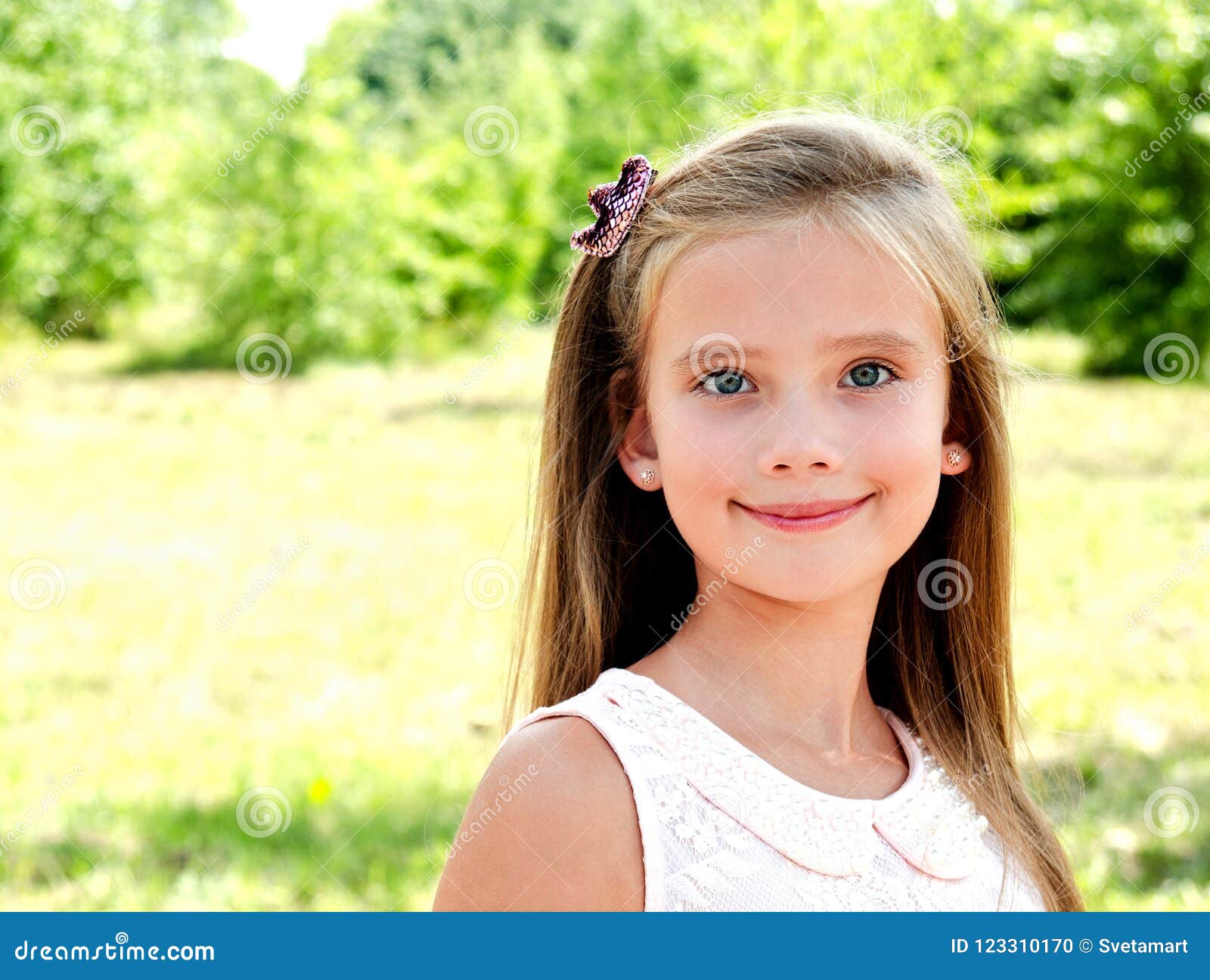 Portrait of Adorable Smiling Little Girl Outdoors Stock Photo - Image ...