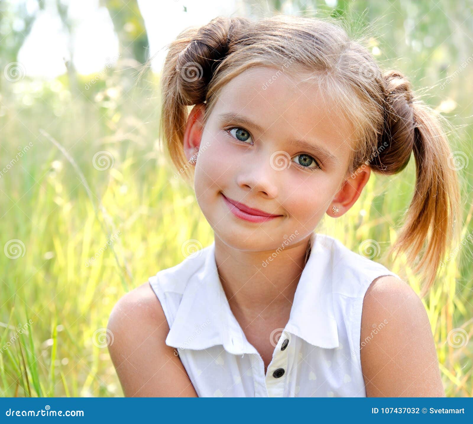 Portrait of Adorable Smiling Little Girl in Summer Day Stock Photo ...