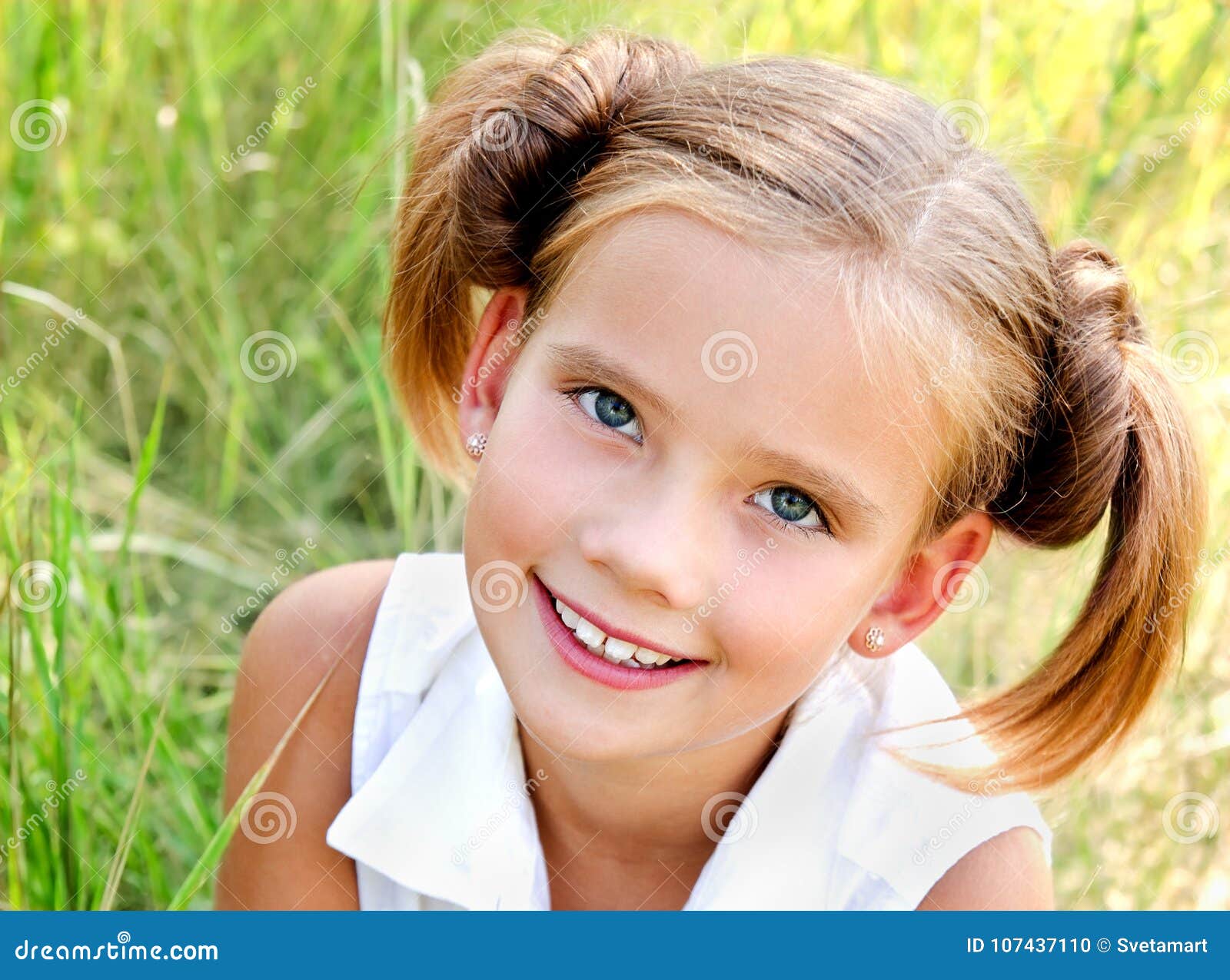 Portrait of Adorable Smiling Little Girl in Summer Day Stock Photo ...