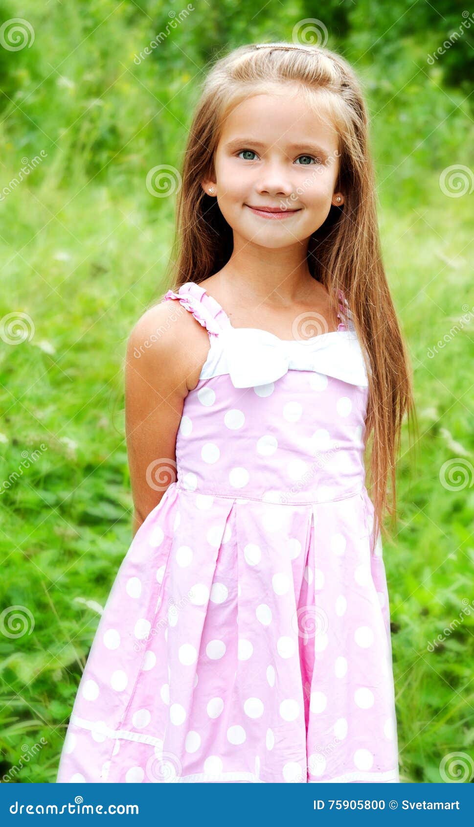 Portrait of Adorable Smiling Little Girl in Summer Day Stock Photo ...