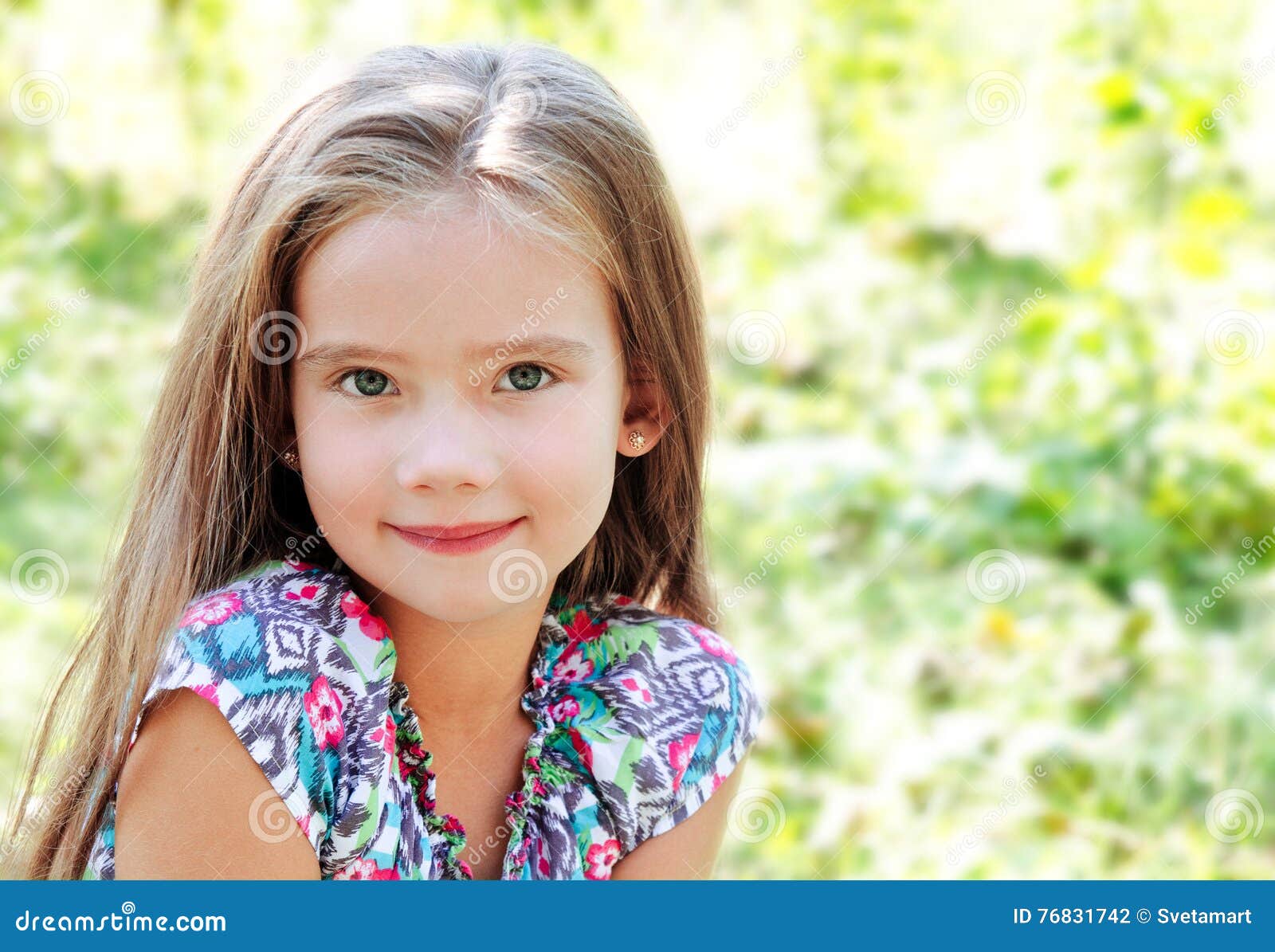 Portrait of Adorable Smiling Little Girl in Summer Day Stock Photo ...