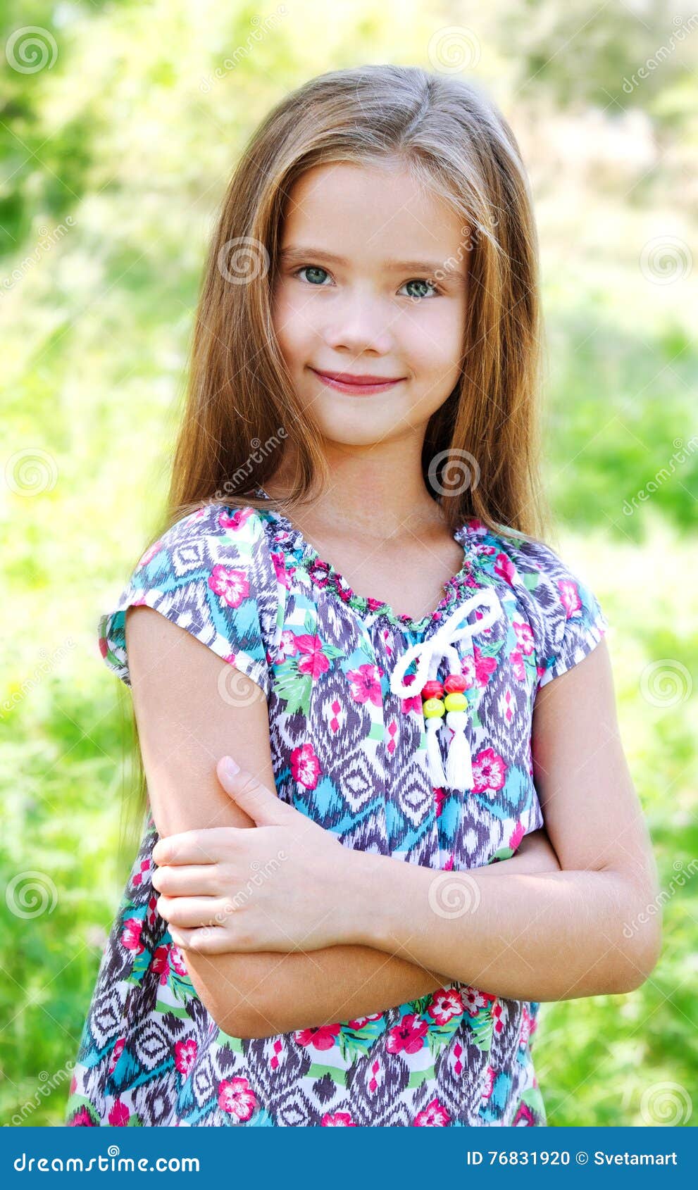 Portrait of Adorable Smiling Little Girl in Summer Day Stock Photo ...
