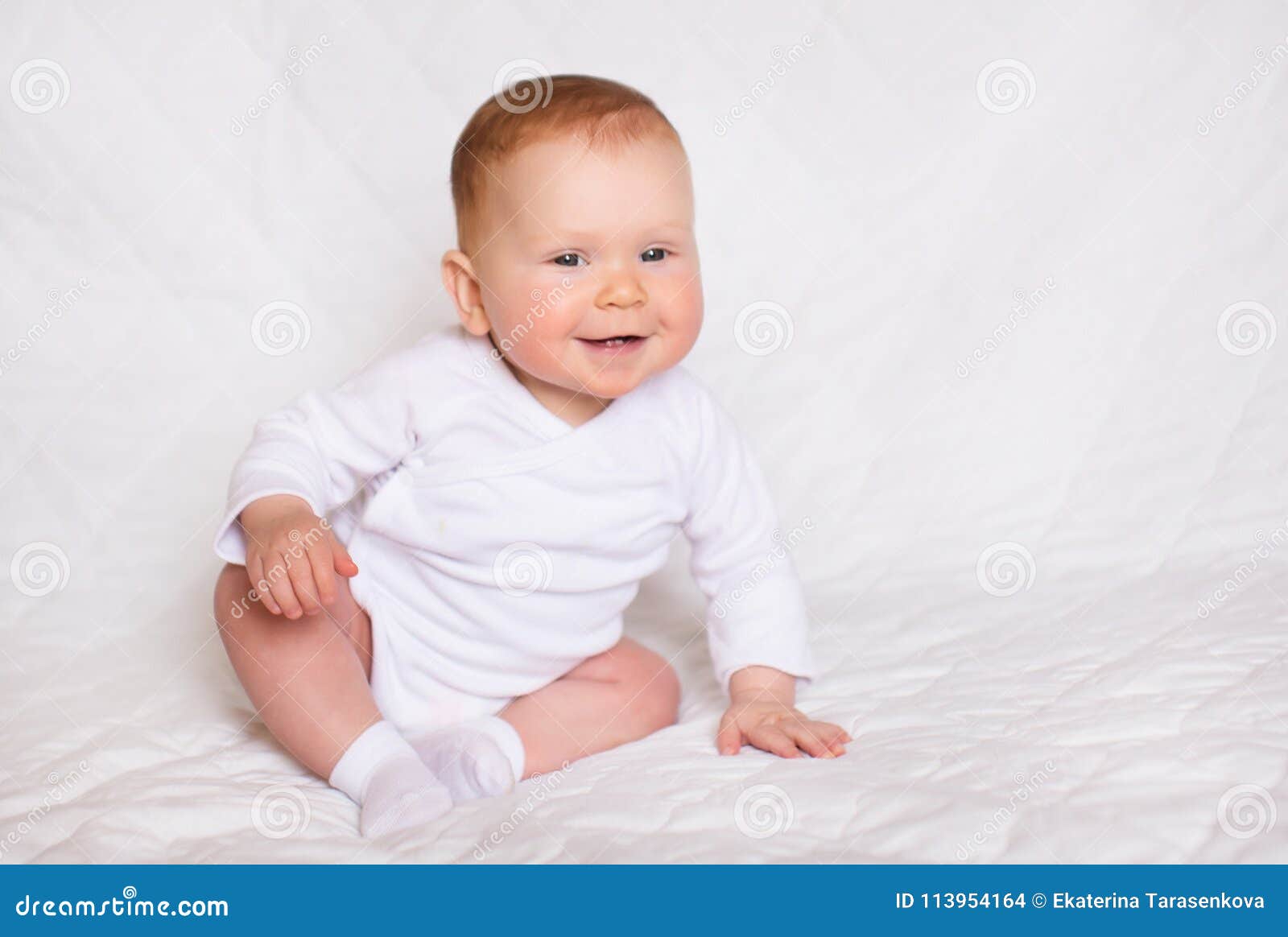 Portrait of Adorableness. Little Cute Baby Girl in White Romper in ...