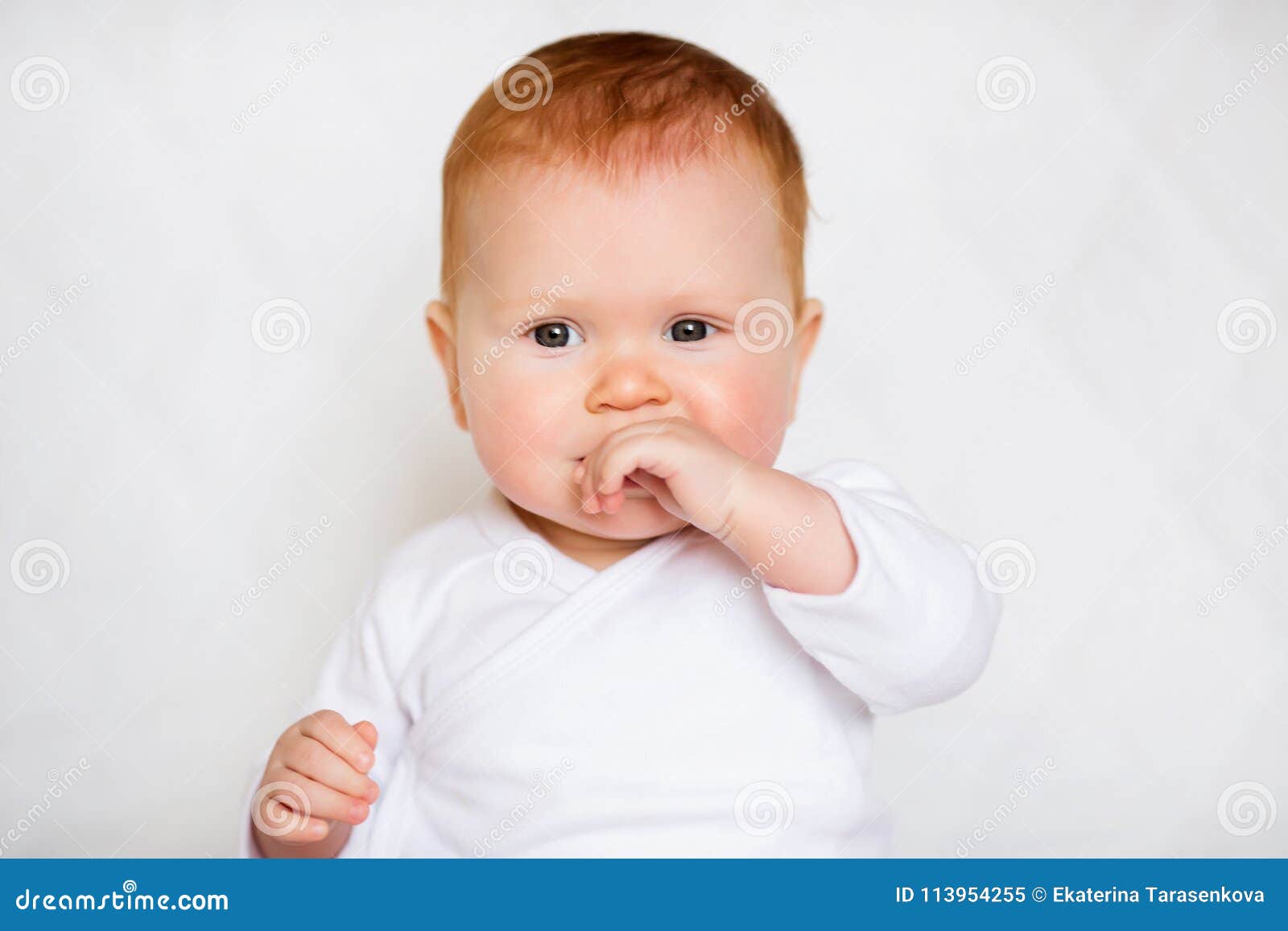 Portrait of Adorableness. Little Cute Baby Girl in White Romper in ...