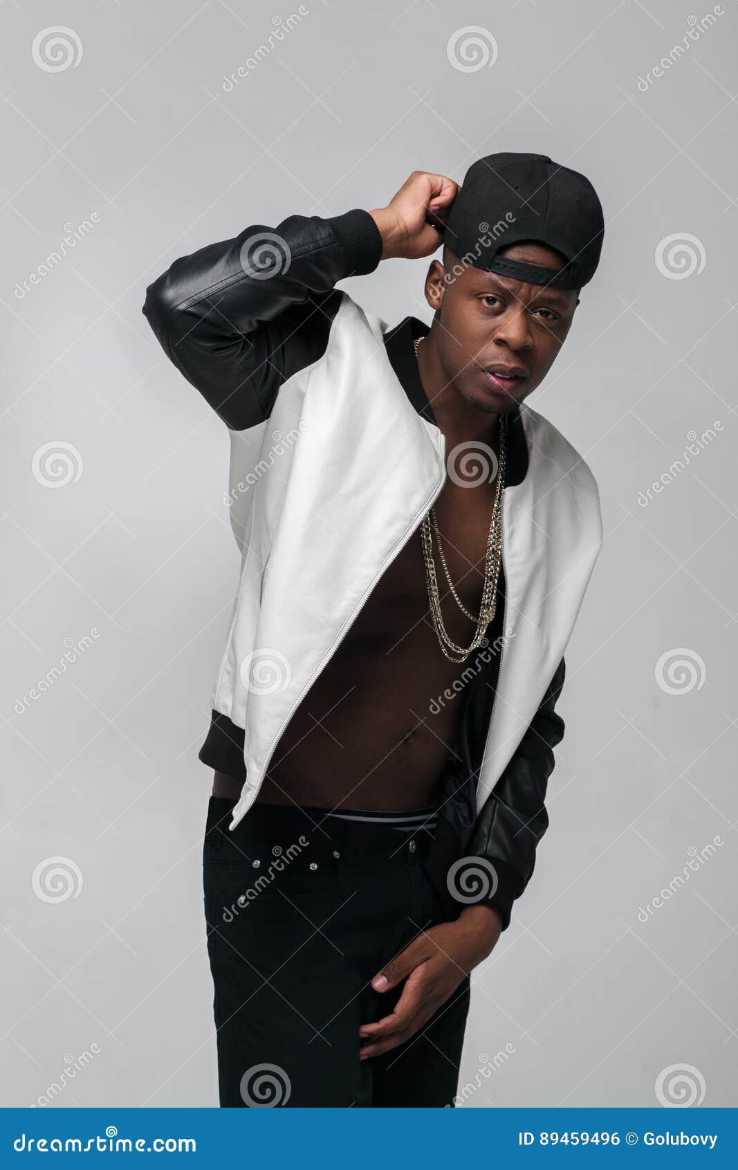Portrait of African American Rapper Hip-hop Outfit Stock Photo