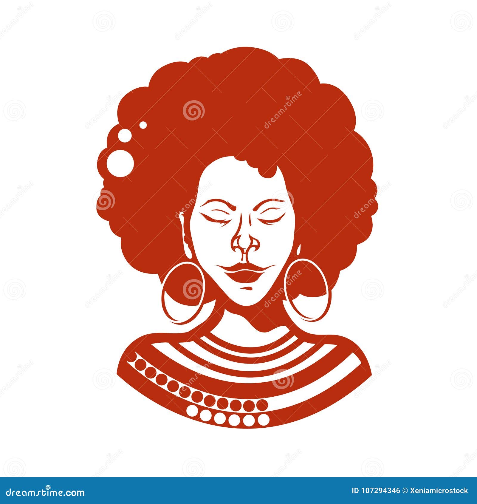 Portrait of an African Girl with Closed Eyes. Haircut, Curly Hair of Medium  Length. Traditional Ornaments Stock Vector - Illustration of earrings,  africa: 107294346