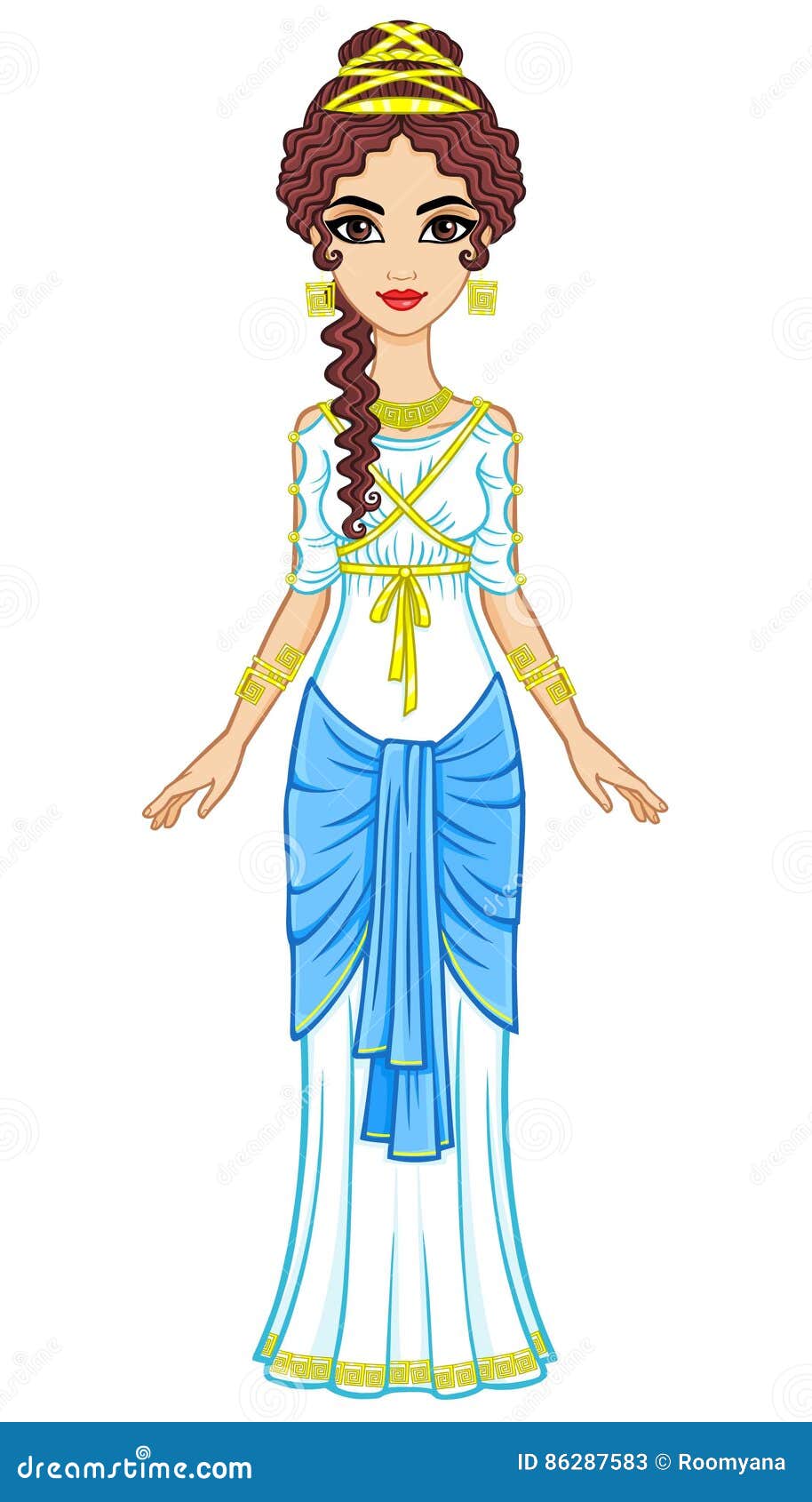 Portrait of the Animation Woman in Ancient Greek Dress. Stock Vector ...