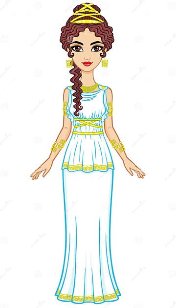 Portrait of the Animation Woman in Ancient Greek Dress. Stock Vector ...