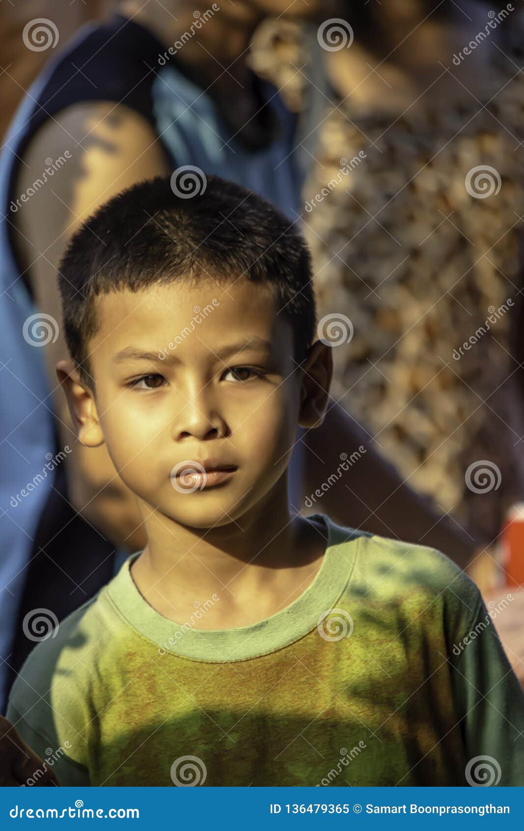 Portrait Asian Boy Standing Looking Background Blur People Stock Image ...