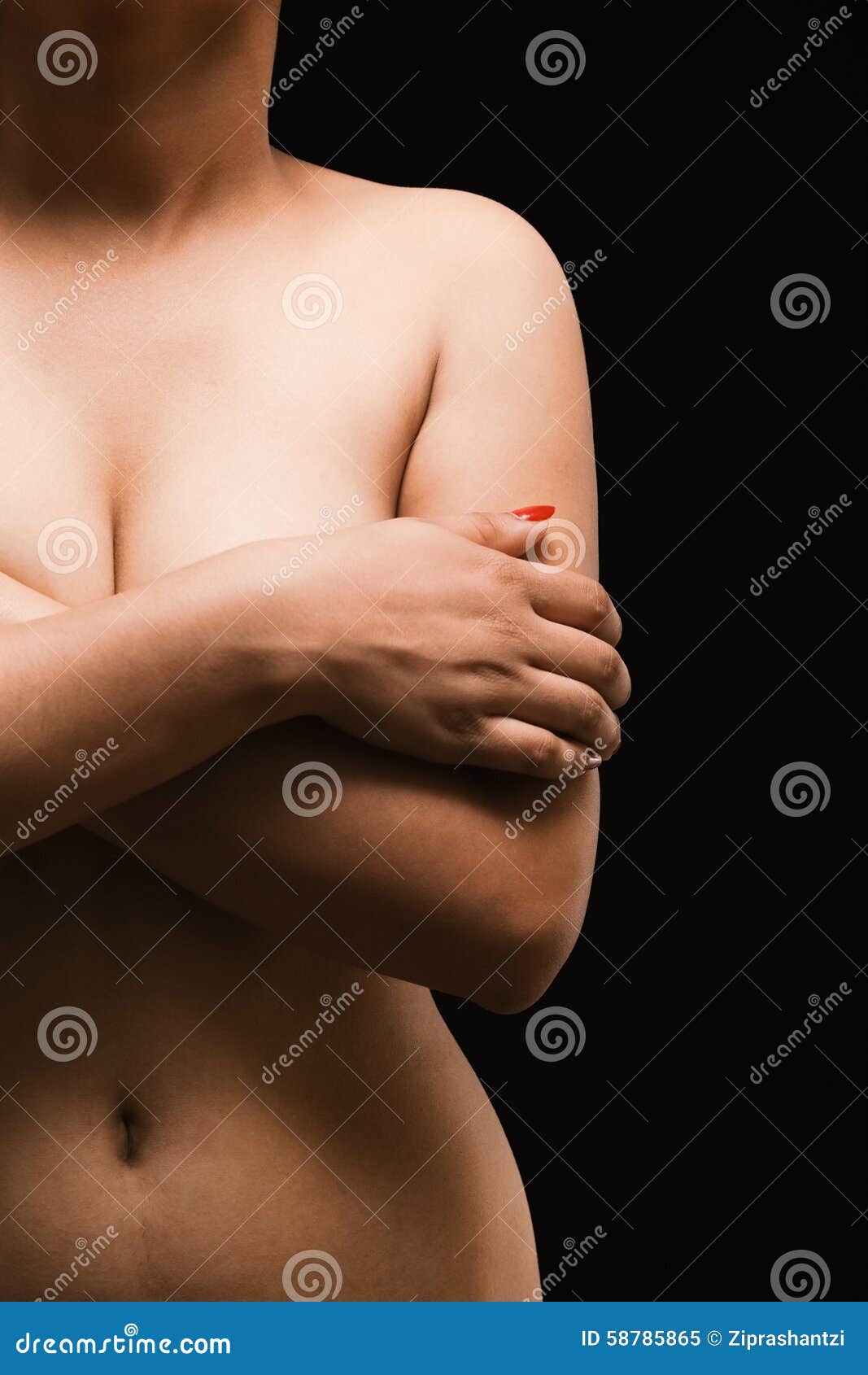 Portrait of a Asian Woman Covering Her Breast. Stock Image - Image