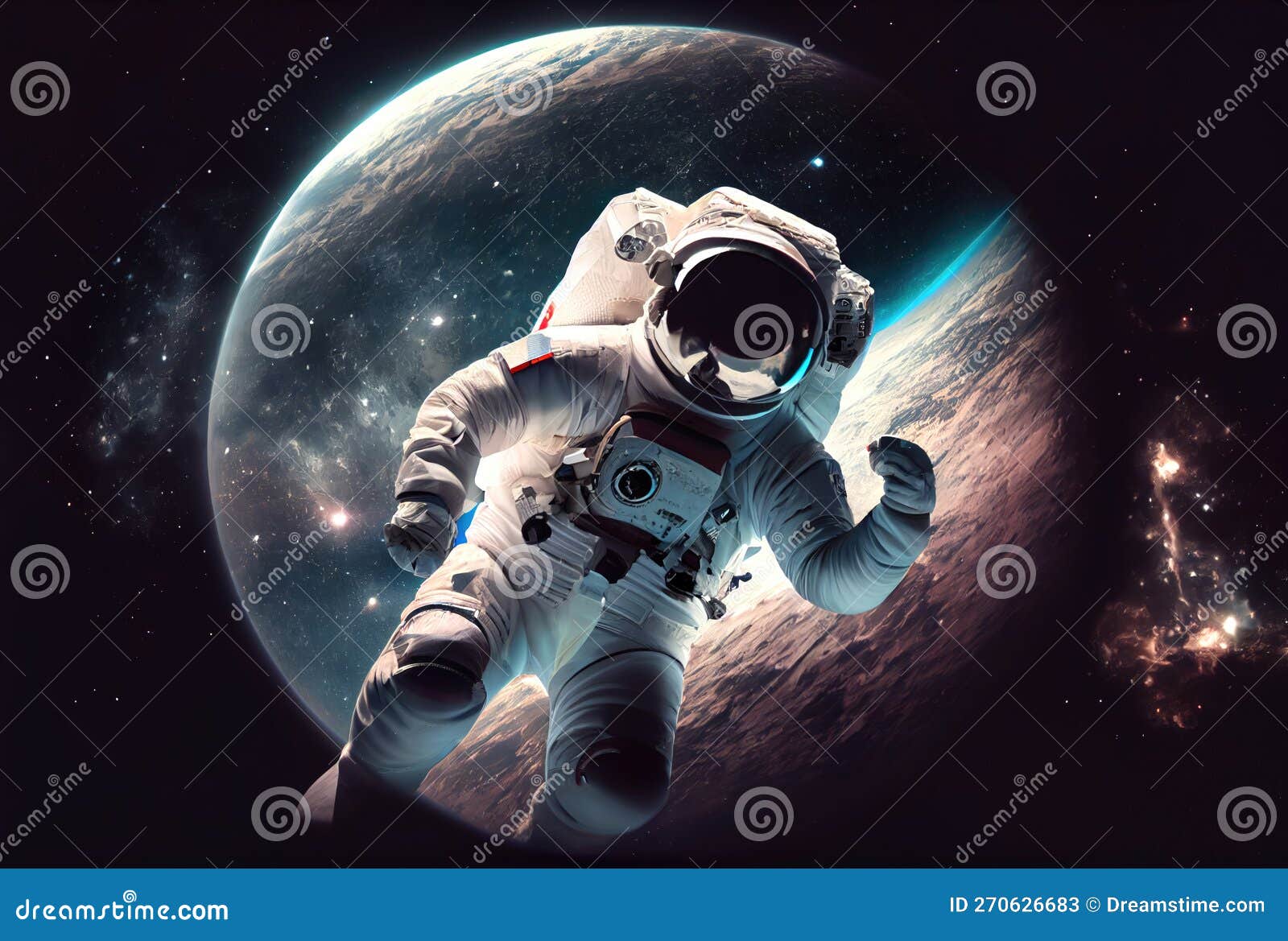 portrait of astronaut with colorful galaxy in the space science and technology concept blue earth theme generative ai
