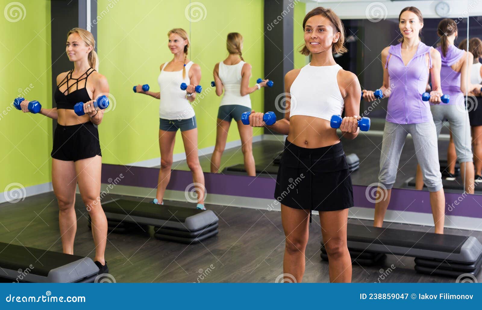 Girls Exercising With Dumbbells Stock Image Image Of Scene Indoors 238859047