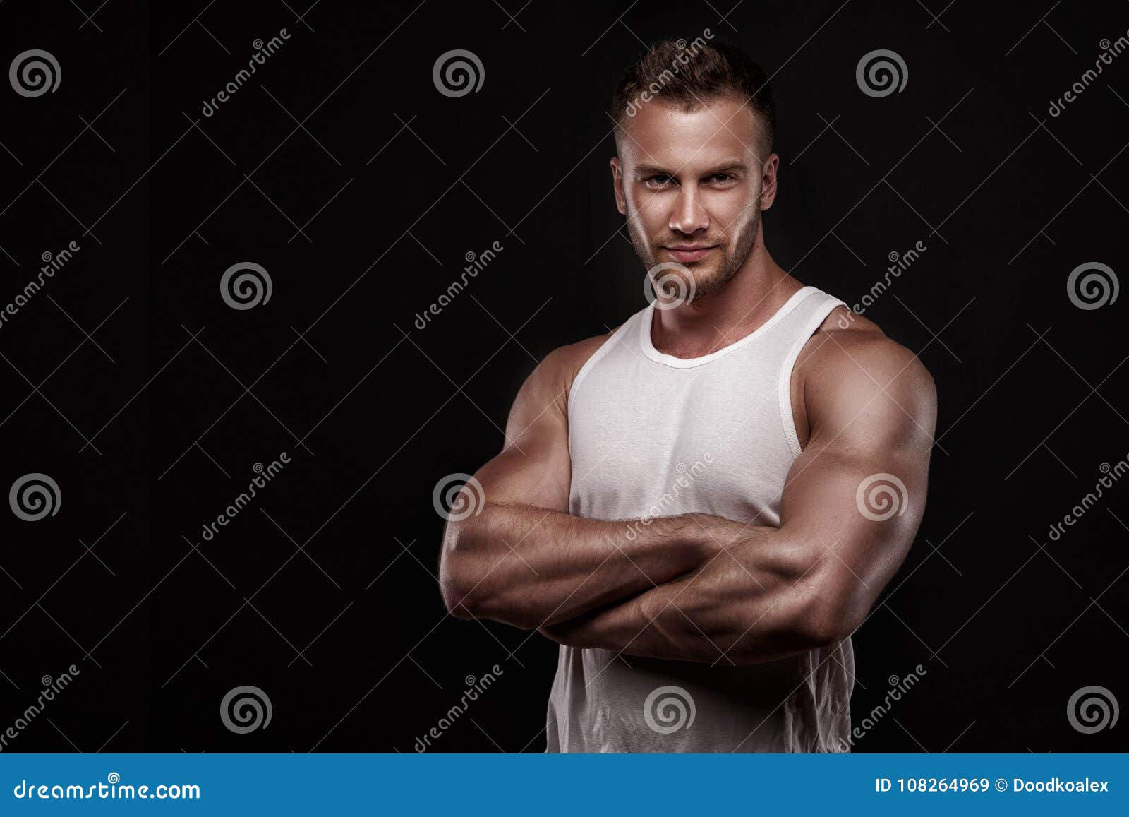 Portrait of Athletic Man in White Undershirt Stock Image - Image of ...