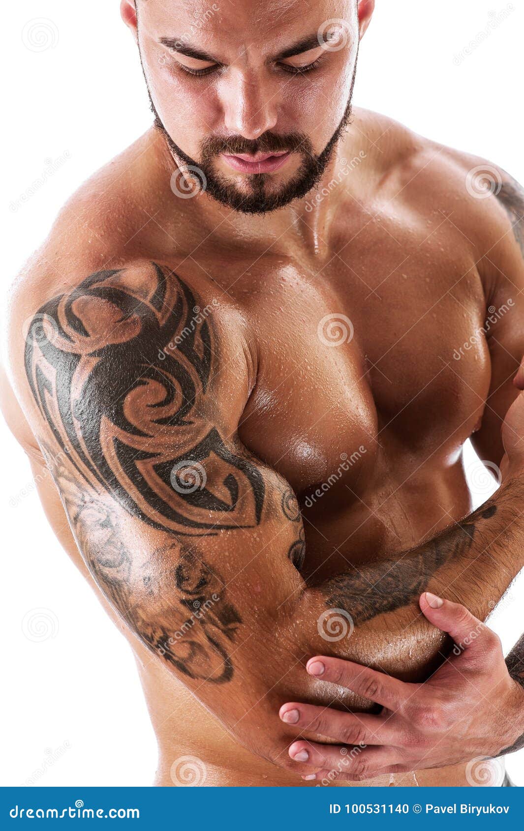 Portrait Of Athletic Young Man With Tattooed Torso S