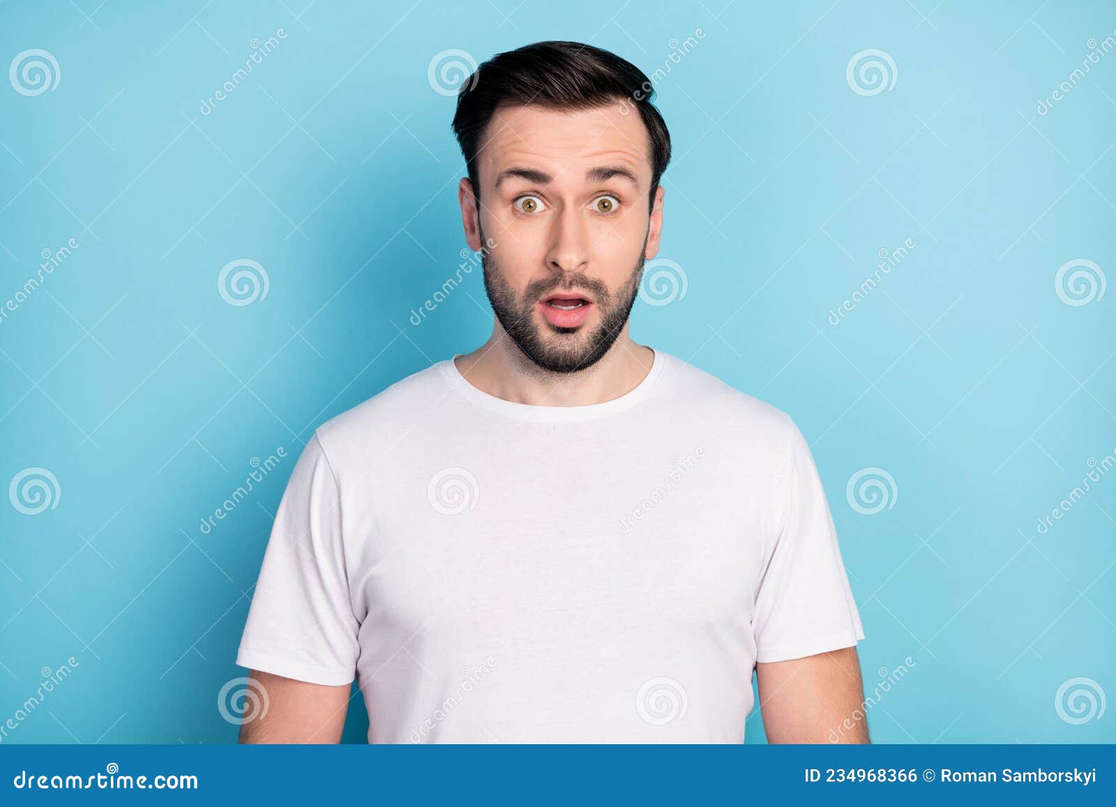 Portrait of Attractive Amazed Impressed Guy Wearing White Tshirt Sudden ...