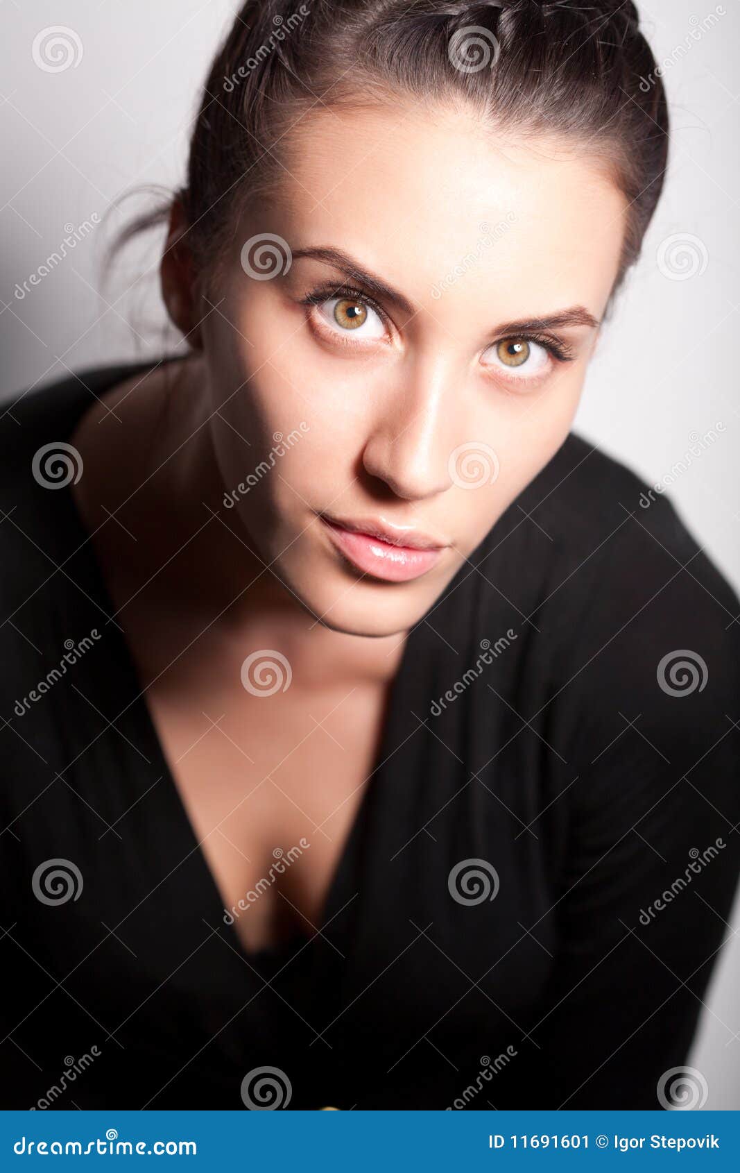 Portrait of Attractive Brunette Girl Over Gray Stock Image - Image of ...