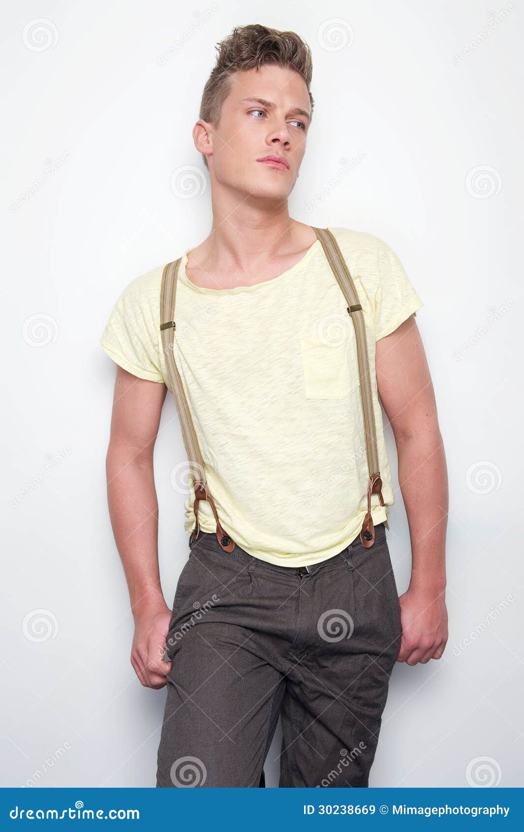 Attractive Man with Suspenders Stock Image Image of attractive