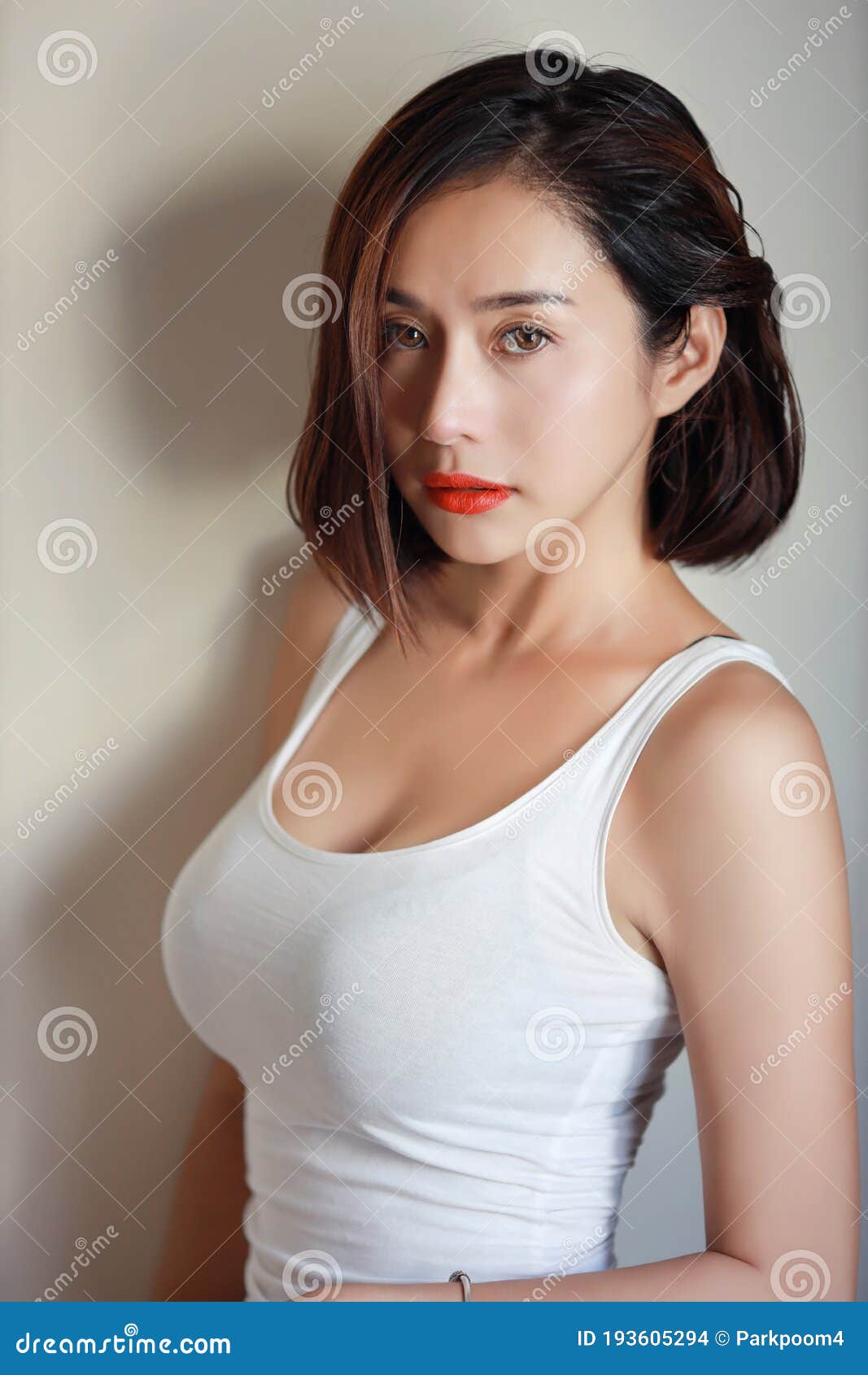 Portrait of Attractive and Asian Woman with Beauty Face Stock Photo picture