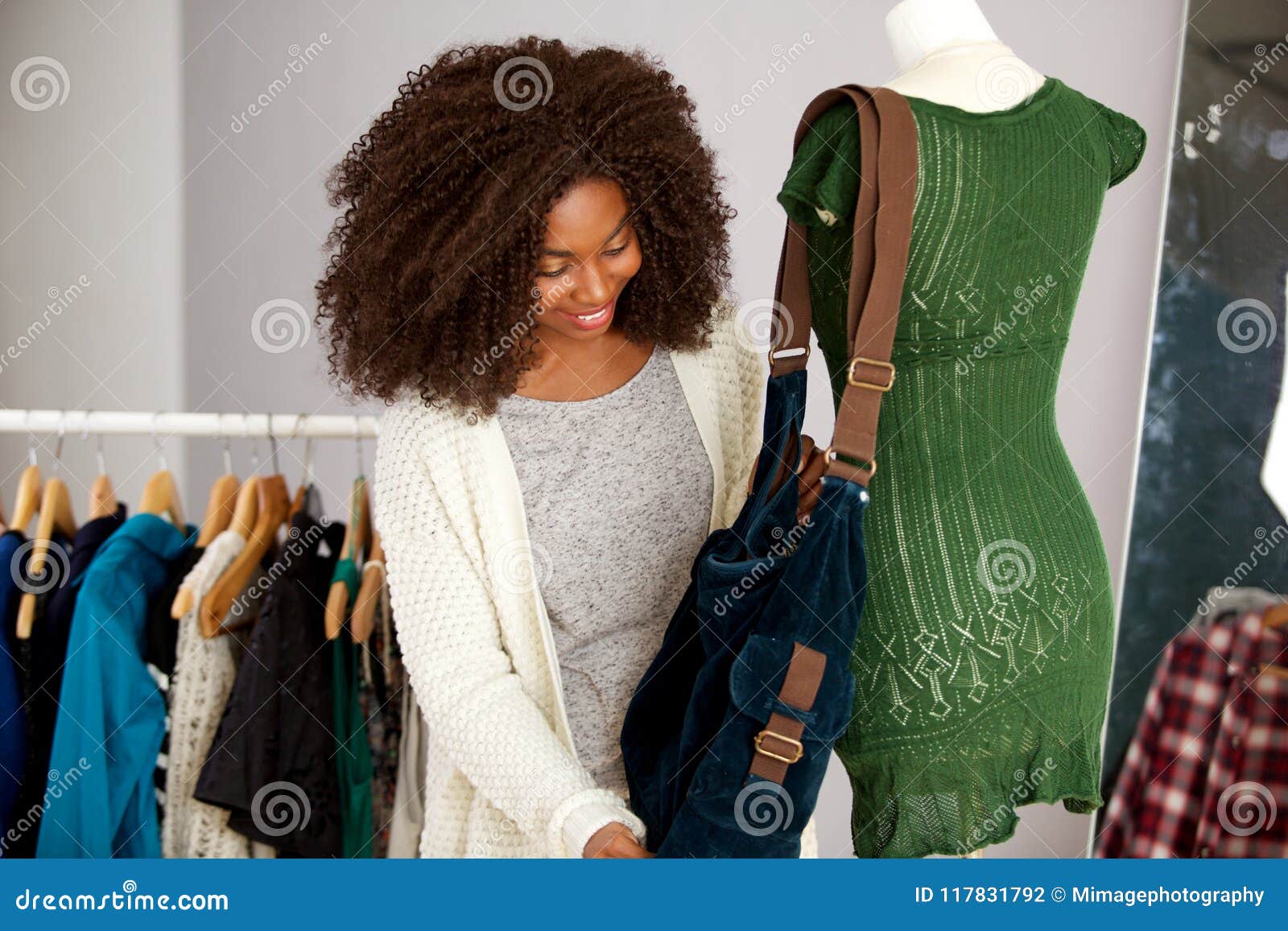 Attractive Young African Woman Shopping for Clothes at Store Stock ...