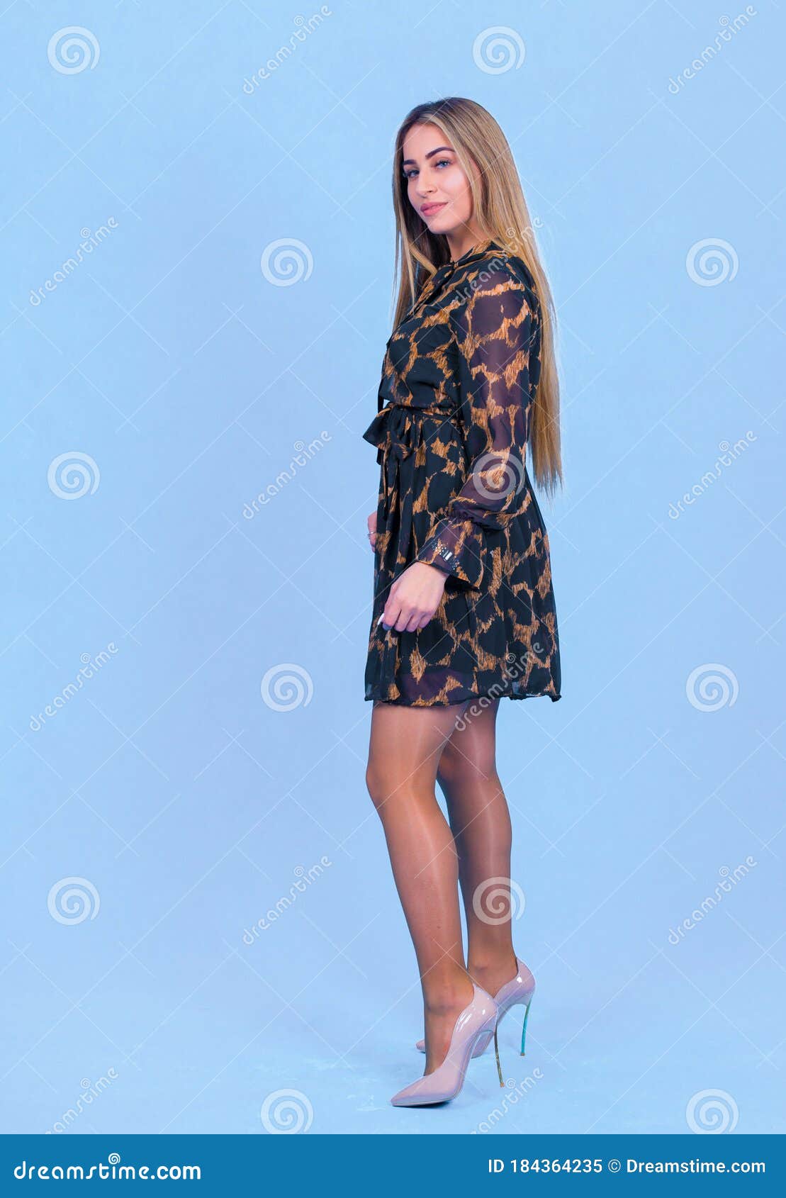 Portrait Attractive Young Blonde Model Posing In Trendy Dress Isolated