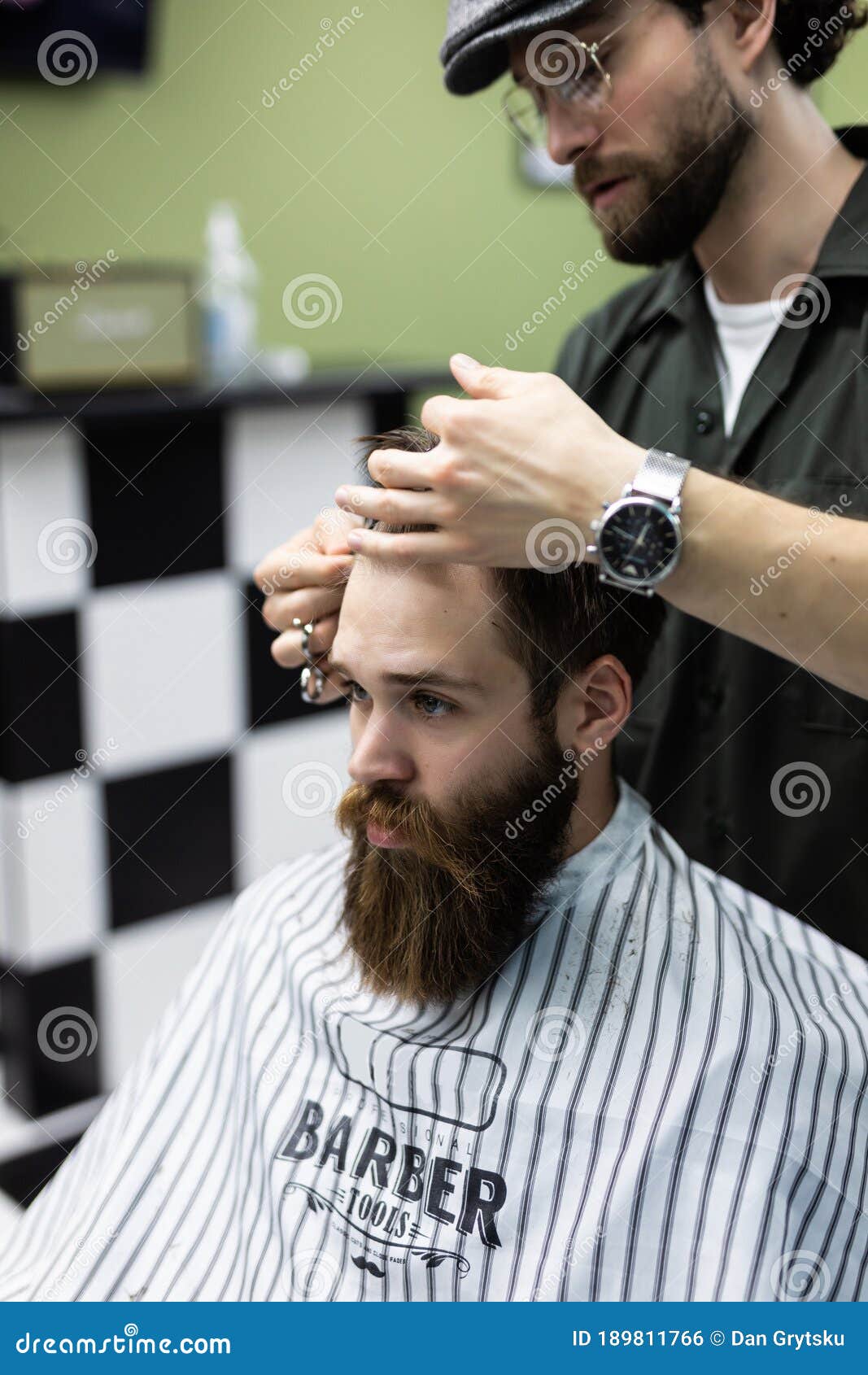 Portrait of Attractive Young Man Getting Trendy Haircut. Male ...