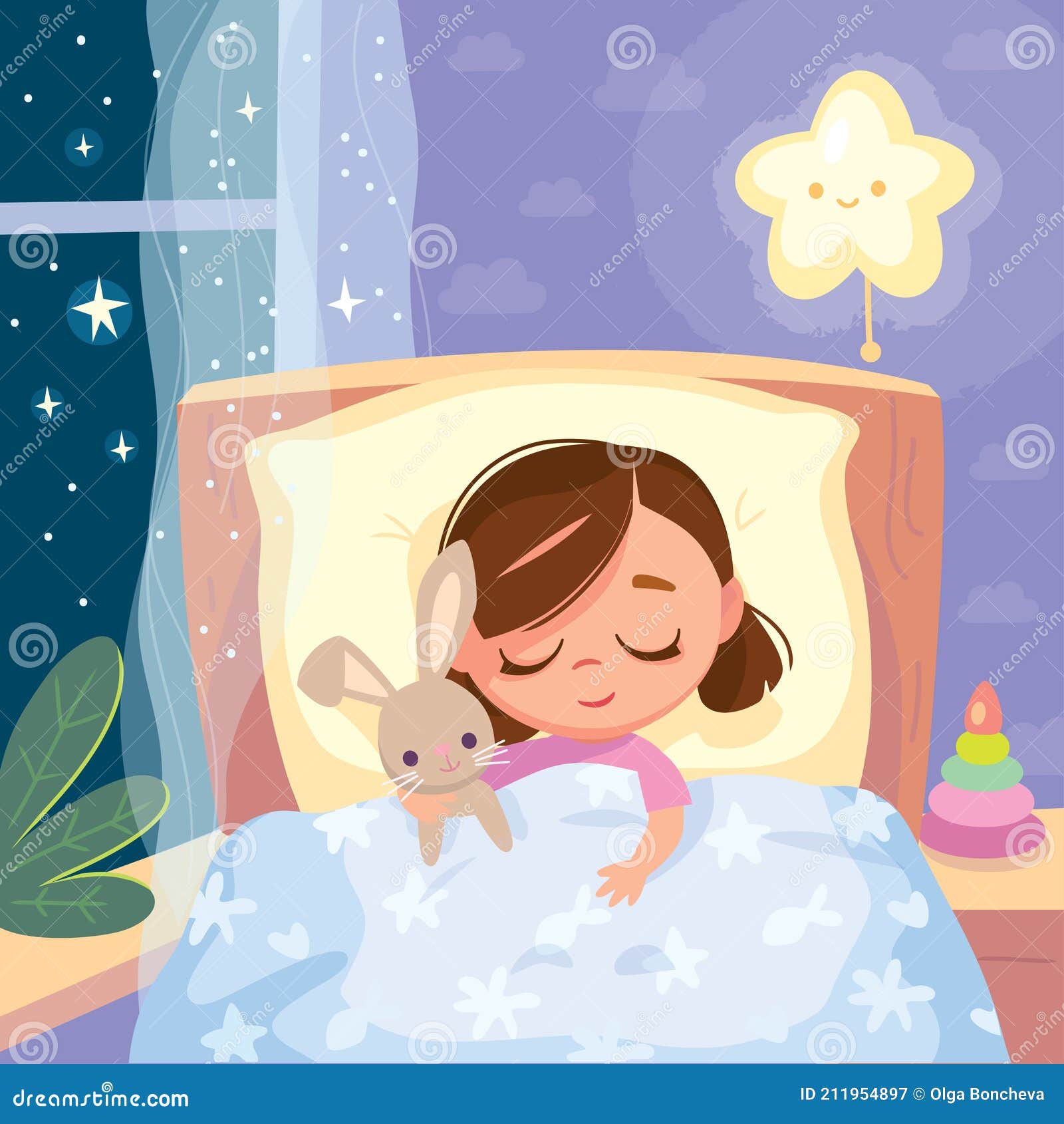 Portrait of Baby in the Bed. Bed Time Stock Vector - Illustration of ...
