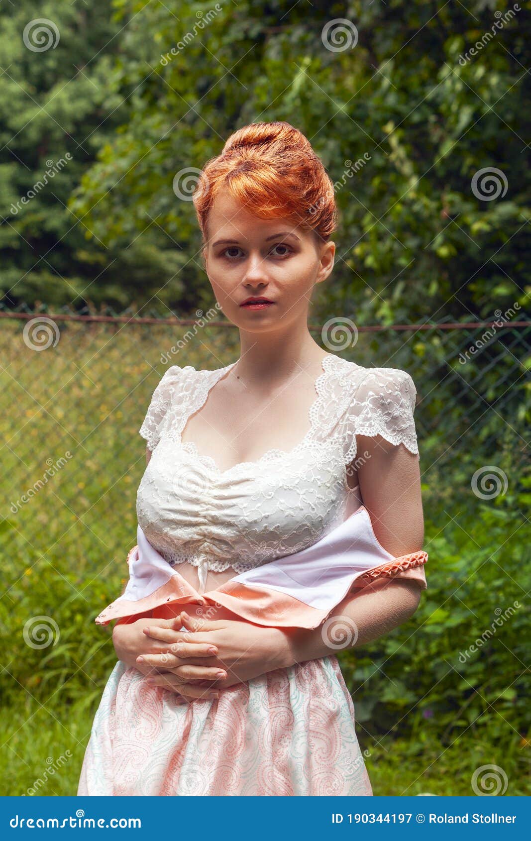 Portrait of a Bavarian Young Woman with Dirndl Blouse Stock Image