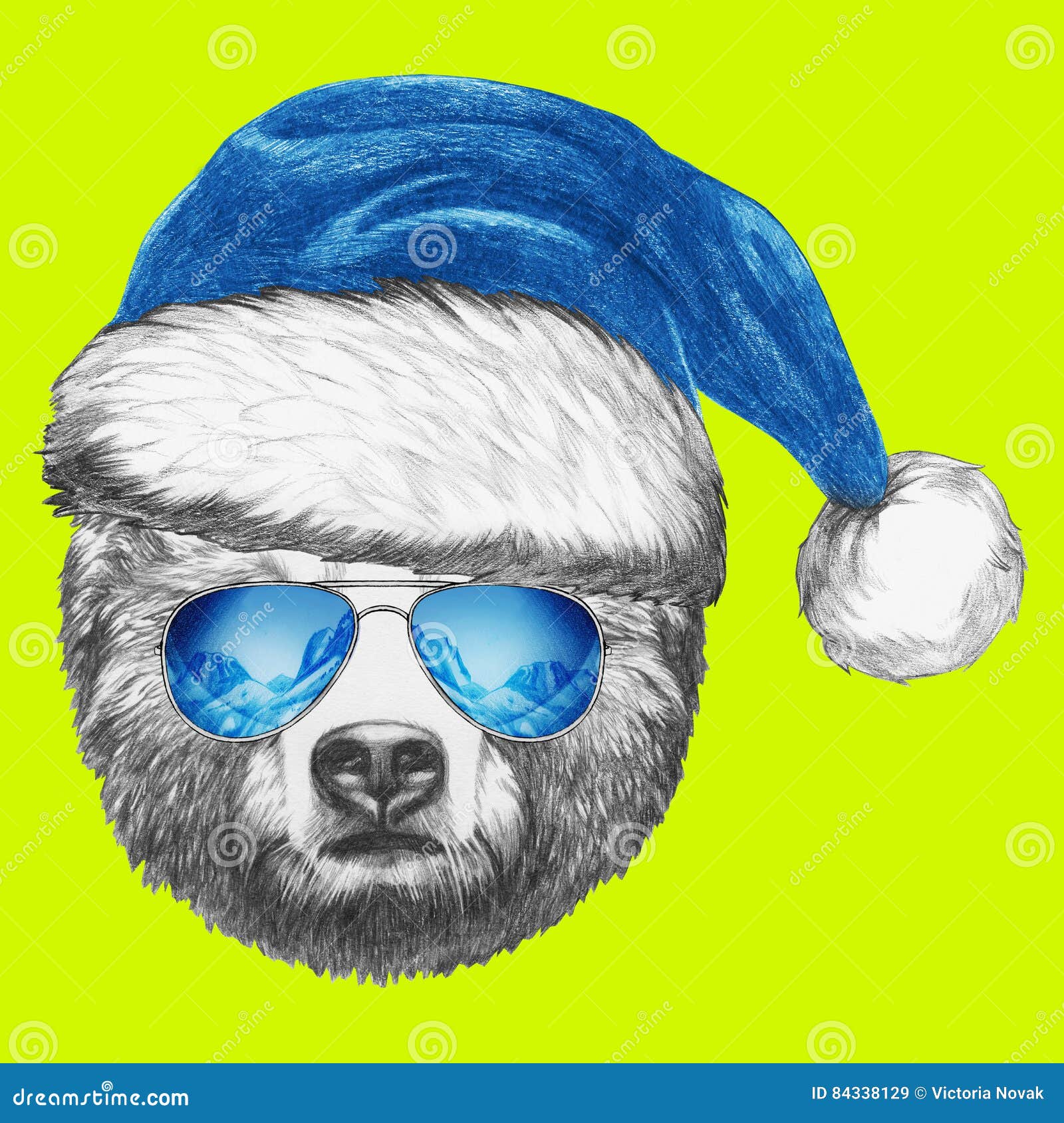 Download Portrait Of Bear With Santa Hat And Sunglasses. Stock ...