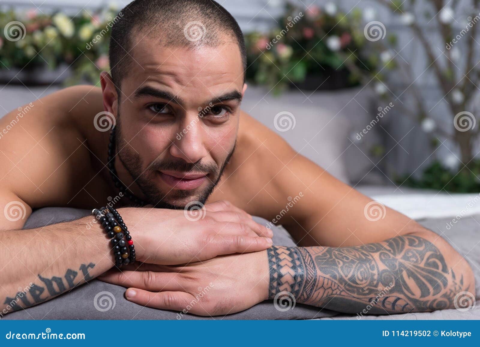 Portrait of Bearded Muslim Man with Bare Chest and with Tattooed Stock  Photo - Image of calm, fashionable: 114219502