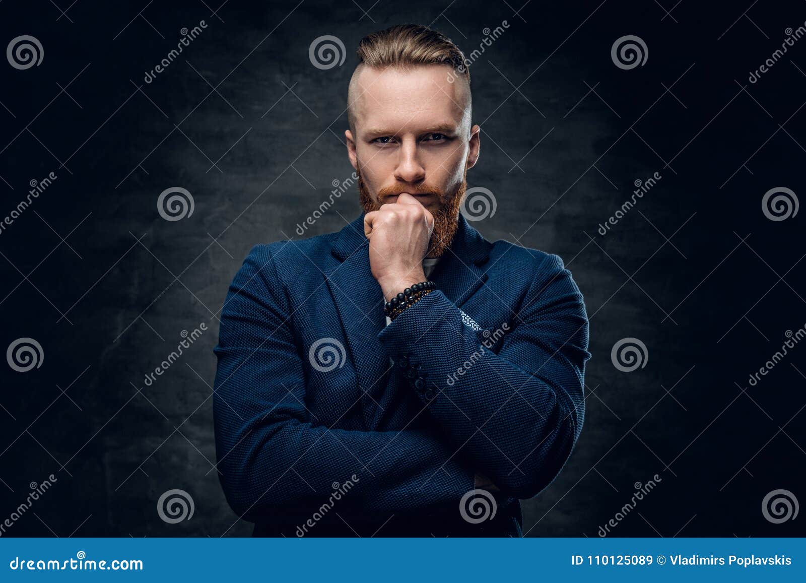 Redhead Hipster Male Dressed in a Blue Jacket. Stock Image - Image of ...