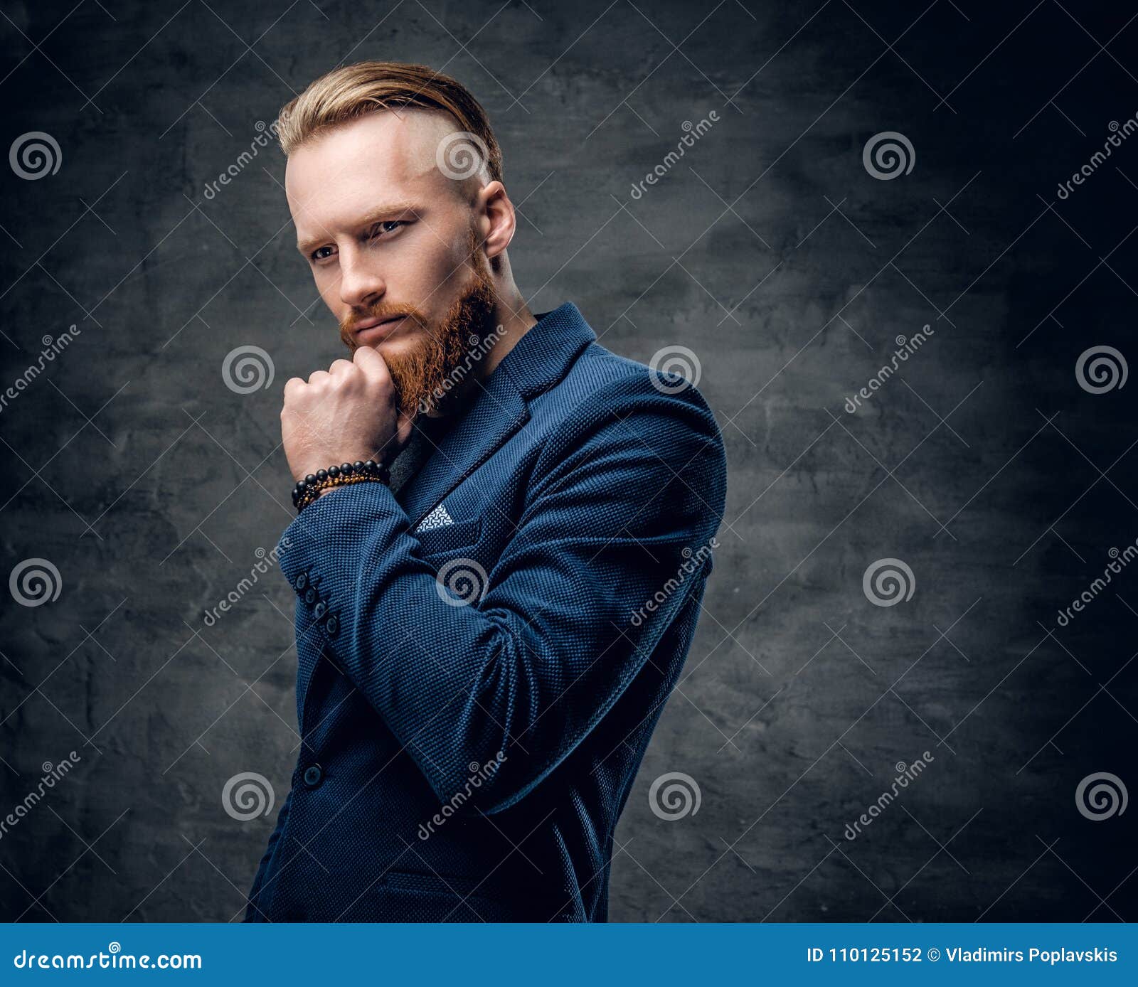 Redhead Hipster Male Dressed in a Blue Jacket. Stock Photo - Image of ...