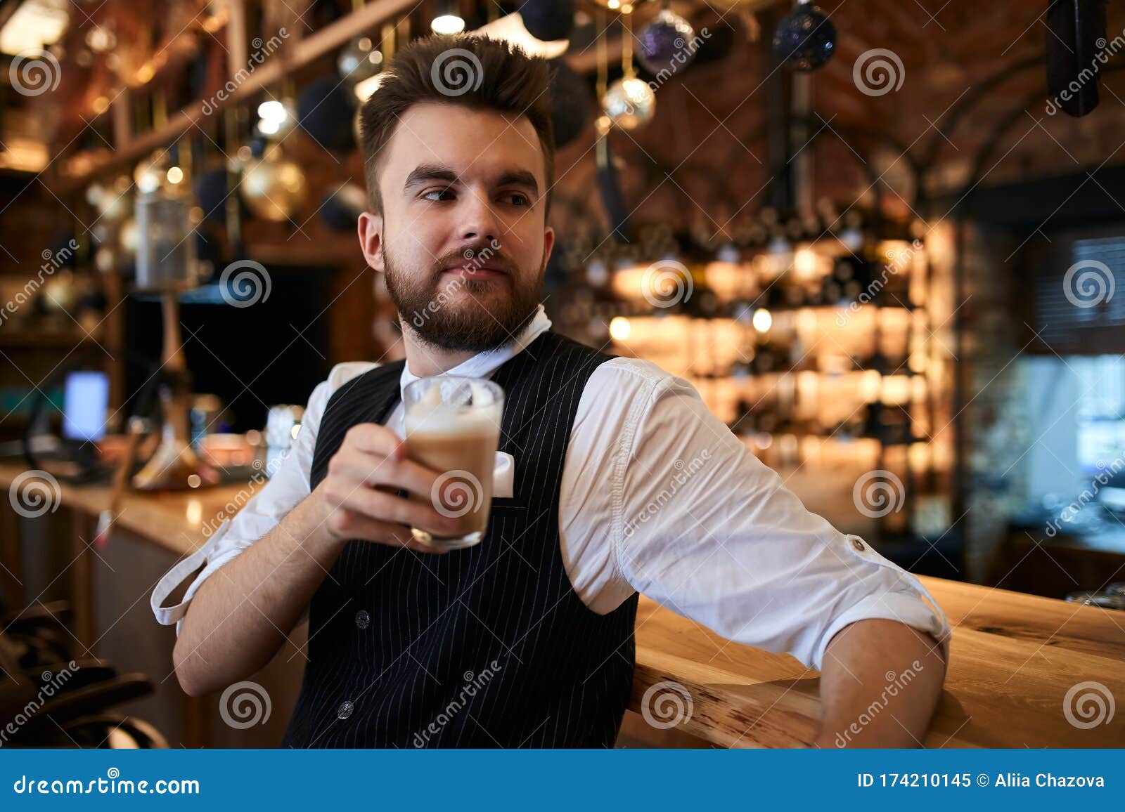 Portrait of Bearded Young Man Drinking Latte Stock Image - Image of ...