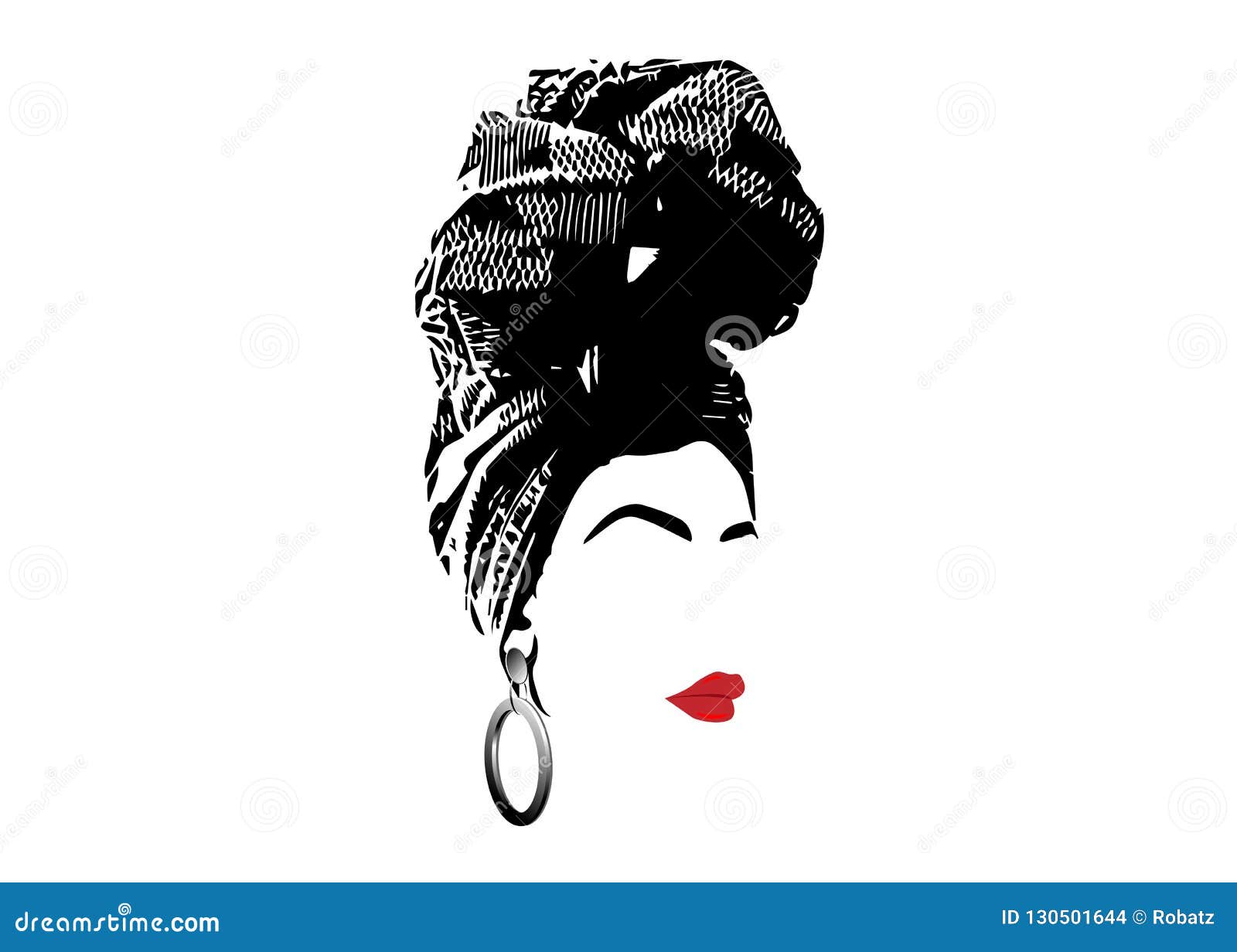 portrait beautiful african woman in traditional turban, kente head wrap, dashiki printing, afro women scarf  silhouette