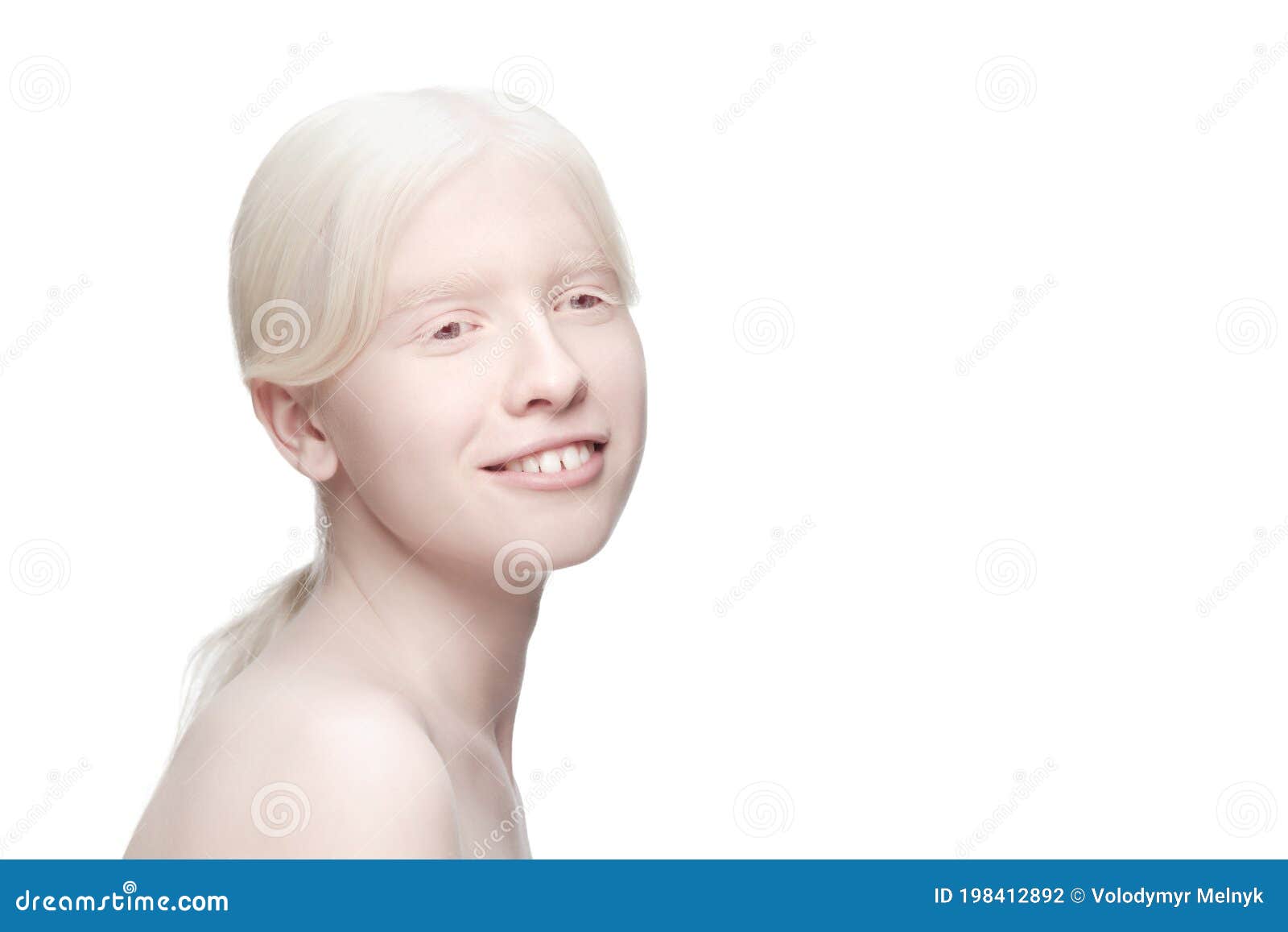 portrait of beautiful albino woman  on white studio background. beauty, fashion, skincare, cosmetics concept.