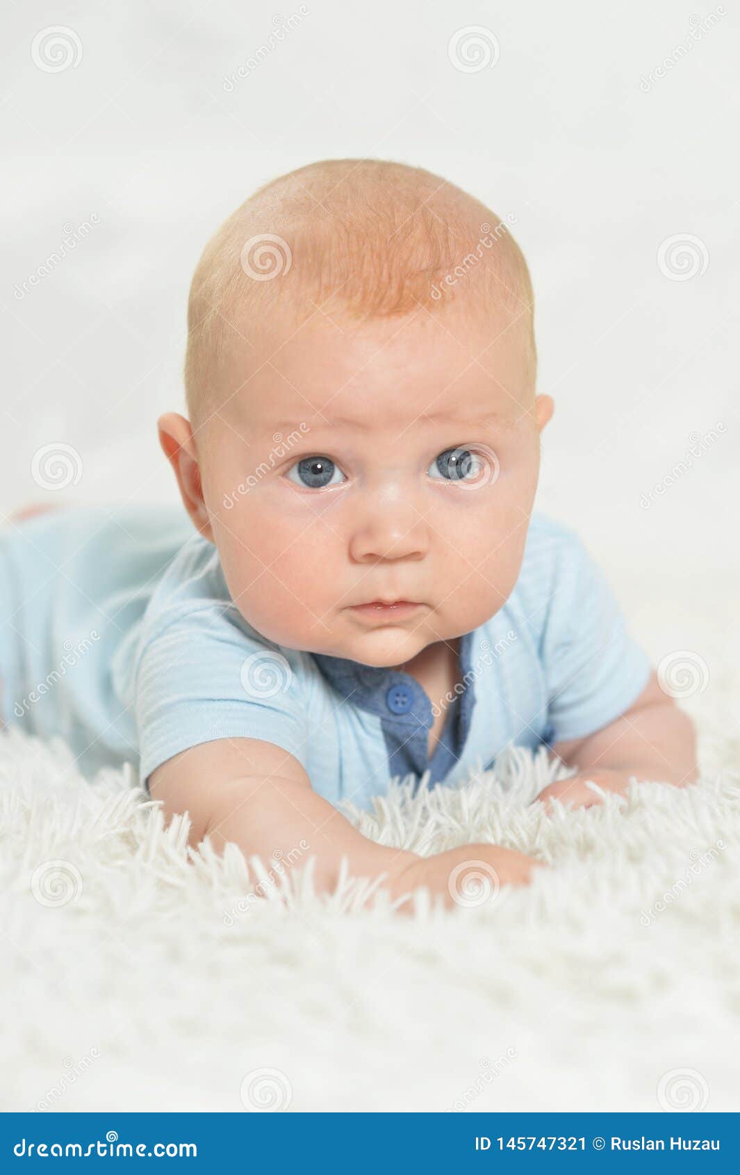 Portrait of Beautiful Baby Boy on Bed Stock Image - Image of beauty ...