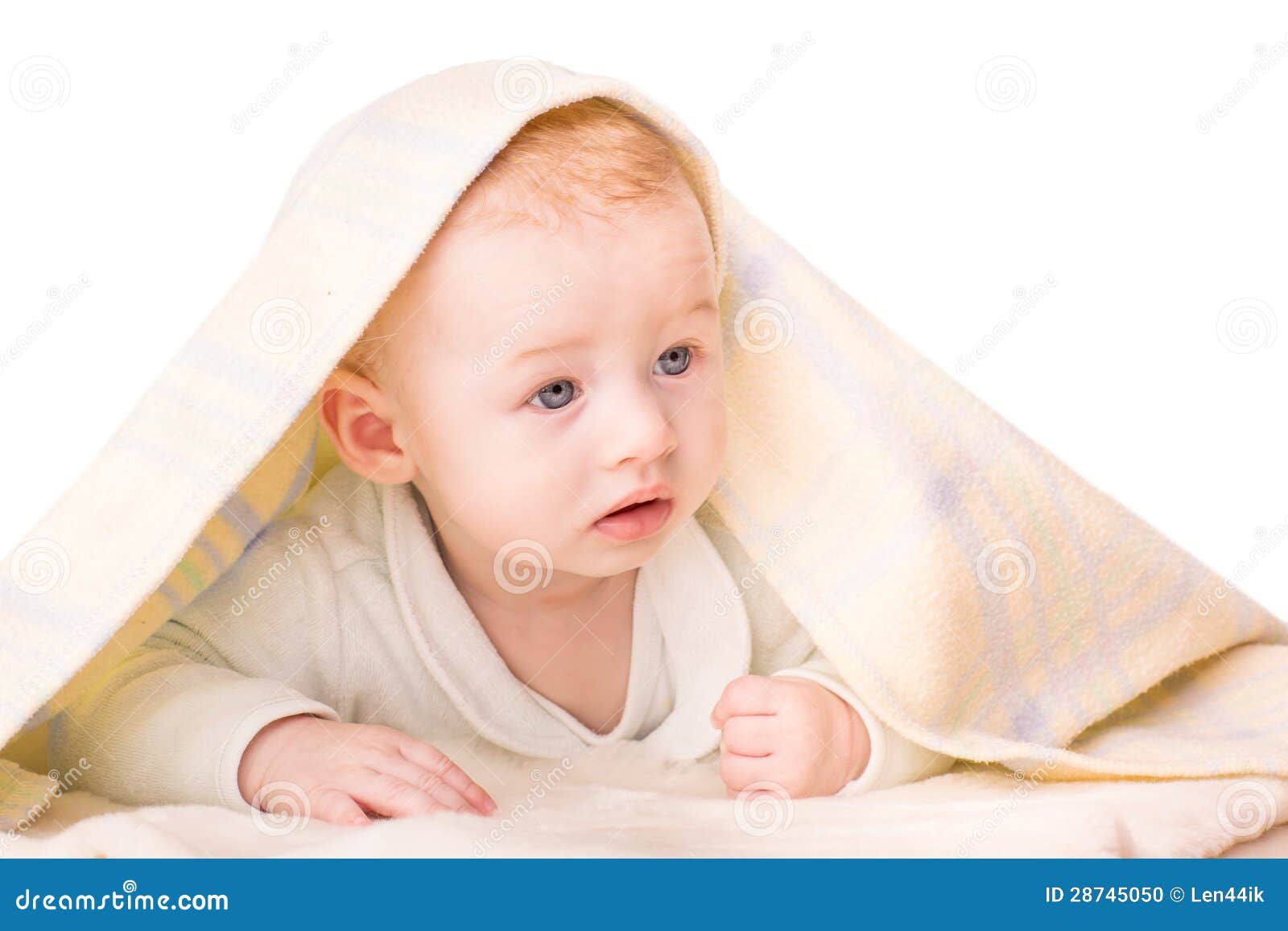 Portrait of a Beautiful Baby Under a Blanket Stock Photo Image of