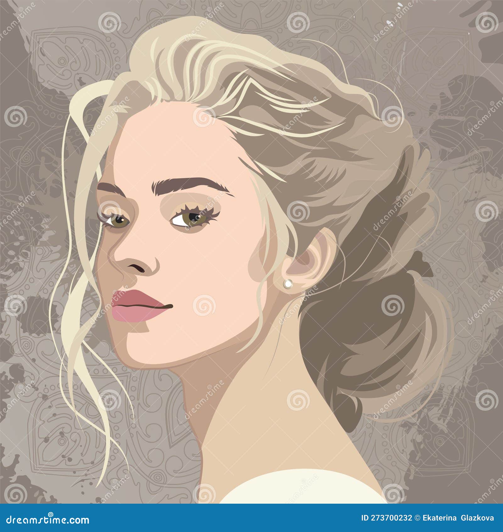 Portrait of a Beautiful Blonde Girl with Curly Hair with a Beam. Stock
