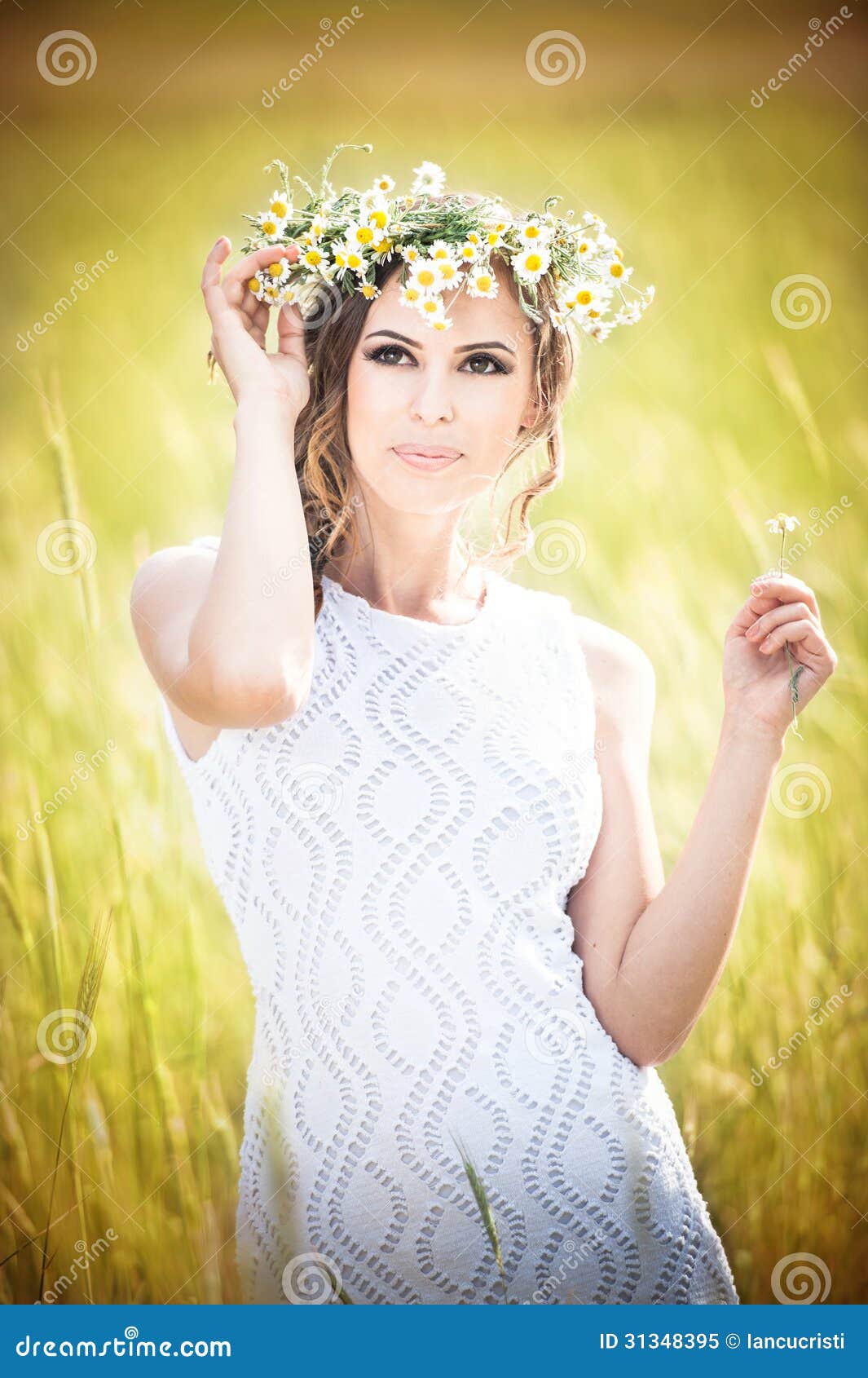 Portrait of Beautiful Blonde Girl with Wreath of Wild Flowers Stock ...