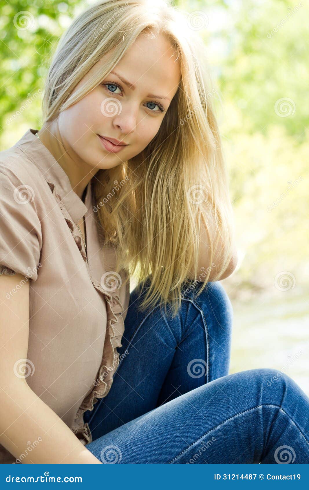 Portrait Of Beautiful Blonde Woman Outdoors Stock Image Image Of Jeans Thoughtful 31214487