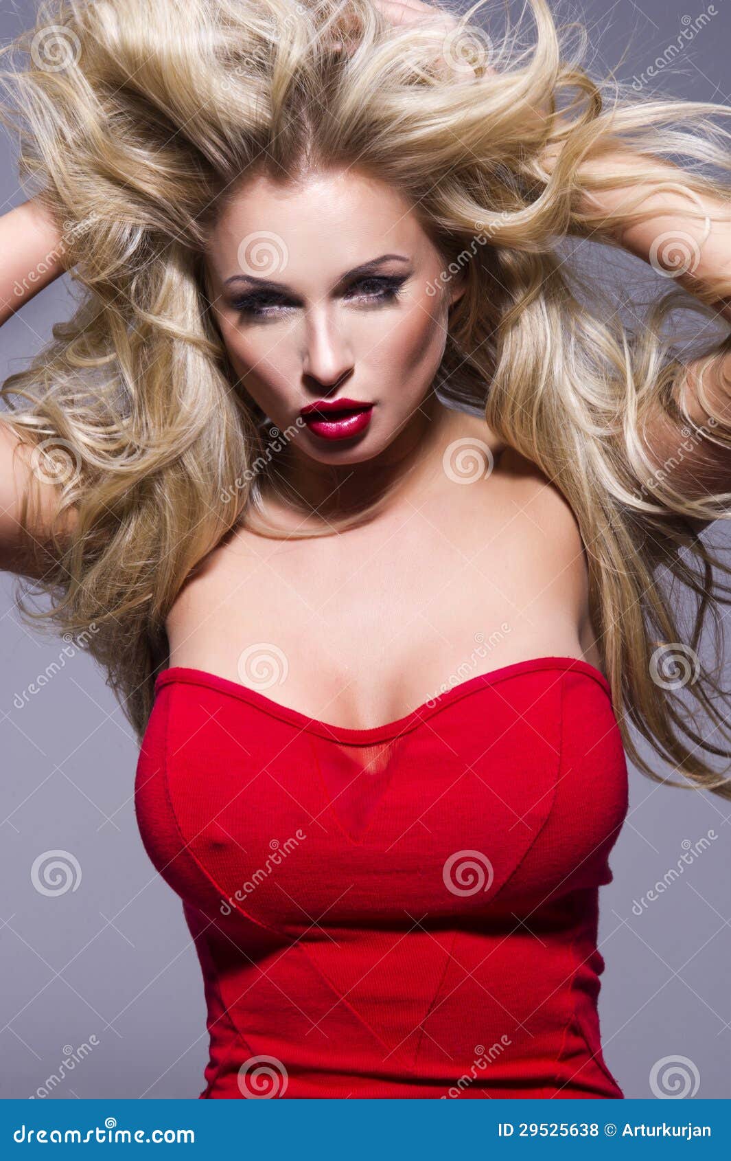 Portrait Of Beautiful Blonde Woman With Red Lips Royalty 