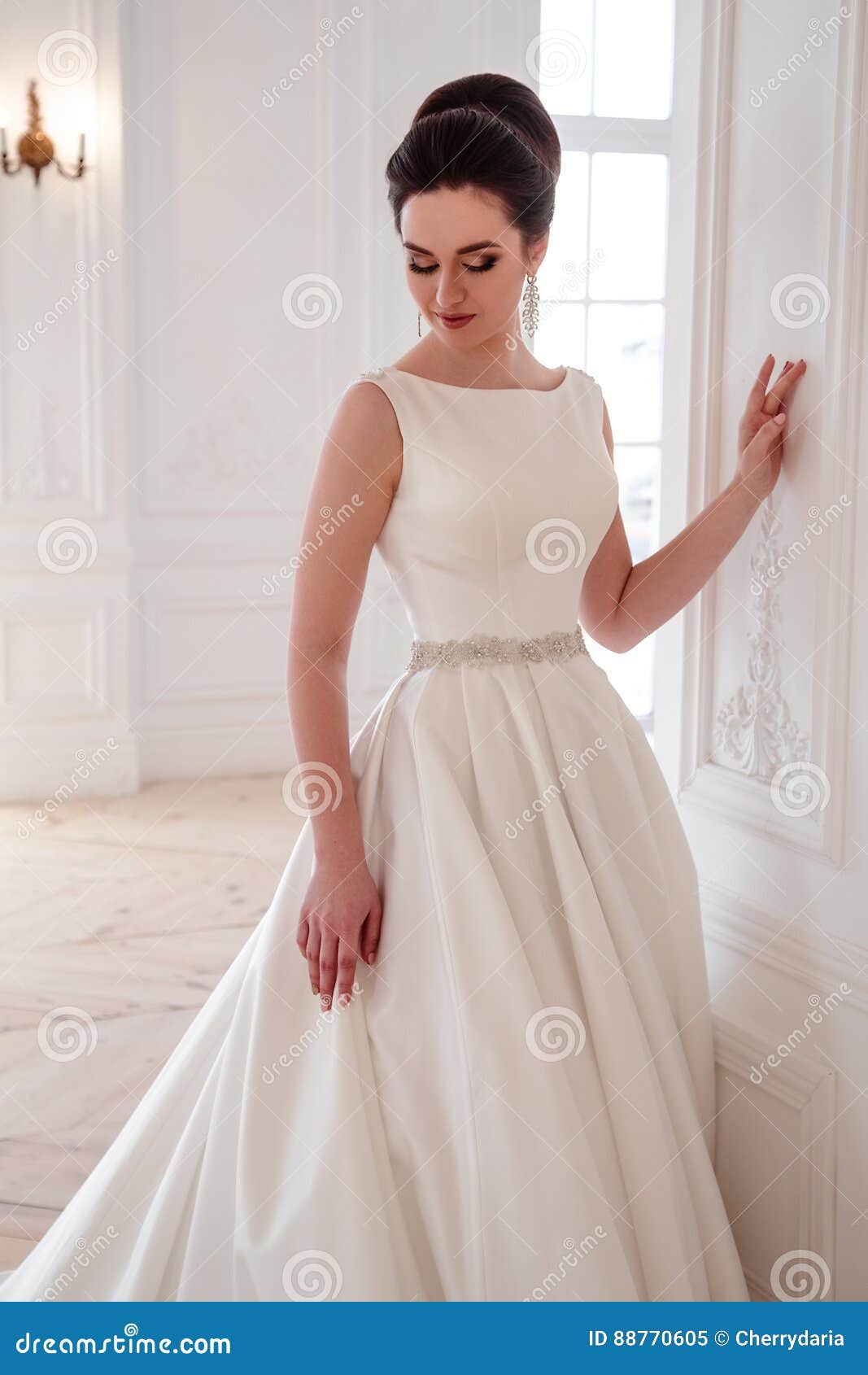 Portrait of Beautiful Brunette Bride with Elegant Hairstyle and Makeup ...