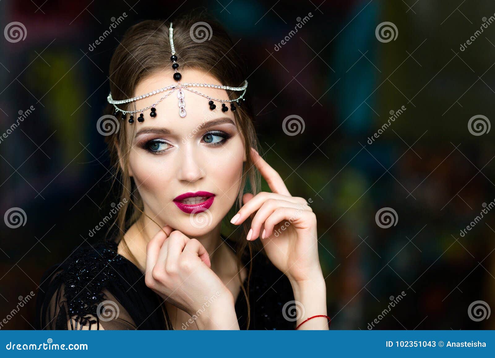 Portrait of a Beautiful Girl with Bright Lips Stock Image - Image of ...