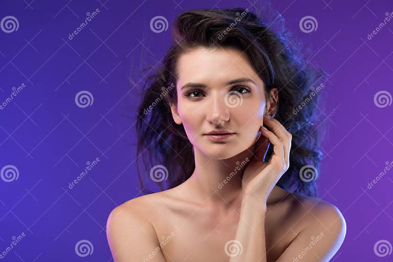 Portrait Of Beautiful Brunette Nude Girl Stock Image Image Of Person Beauty 128933025