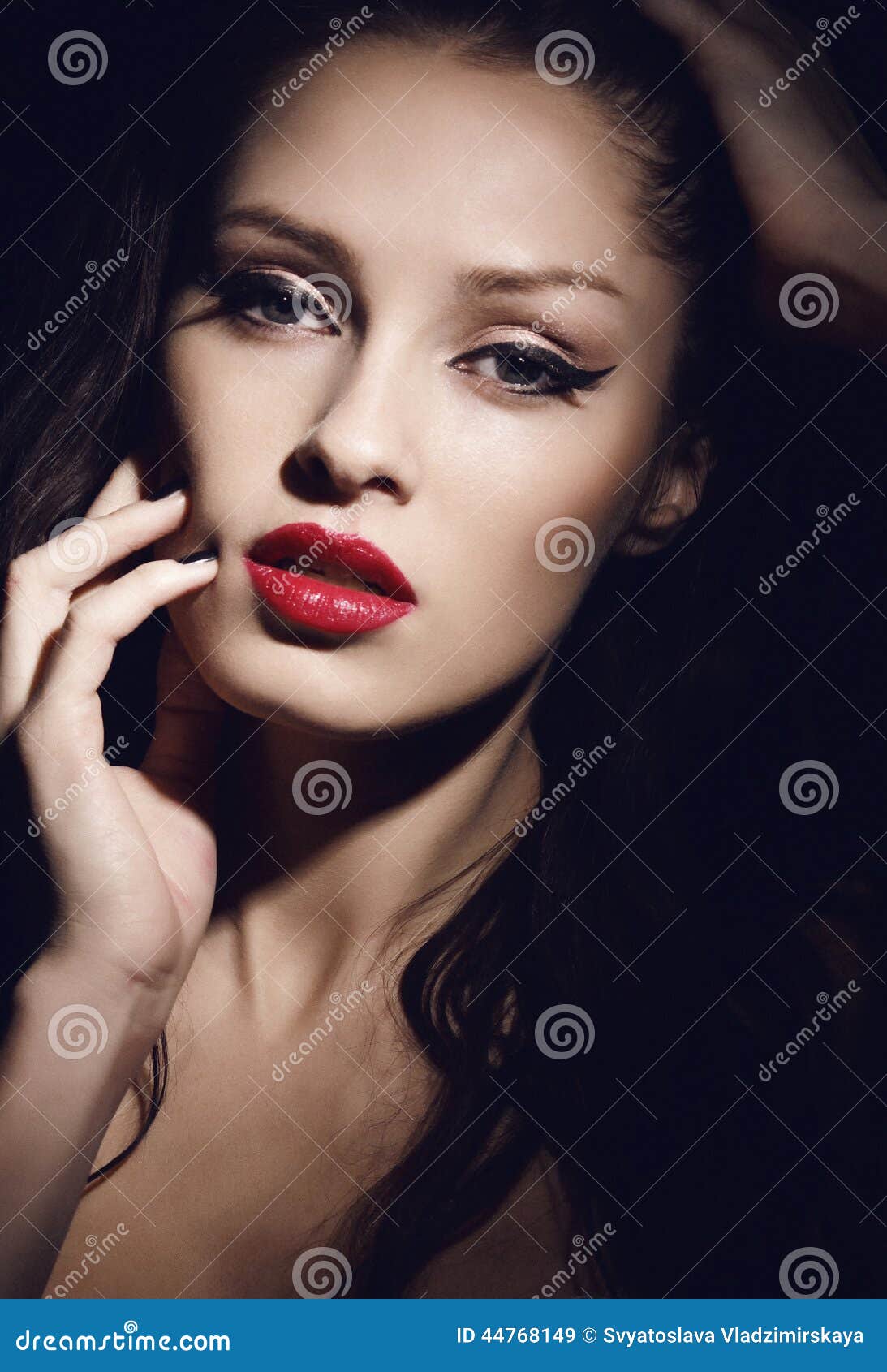 Portrait Of Beautiful Brunette With Red Lips Stock Image Image Of